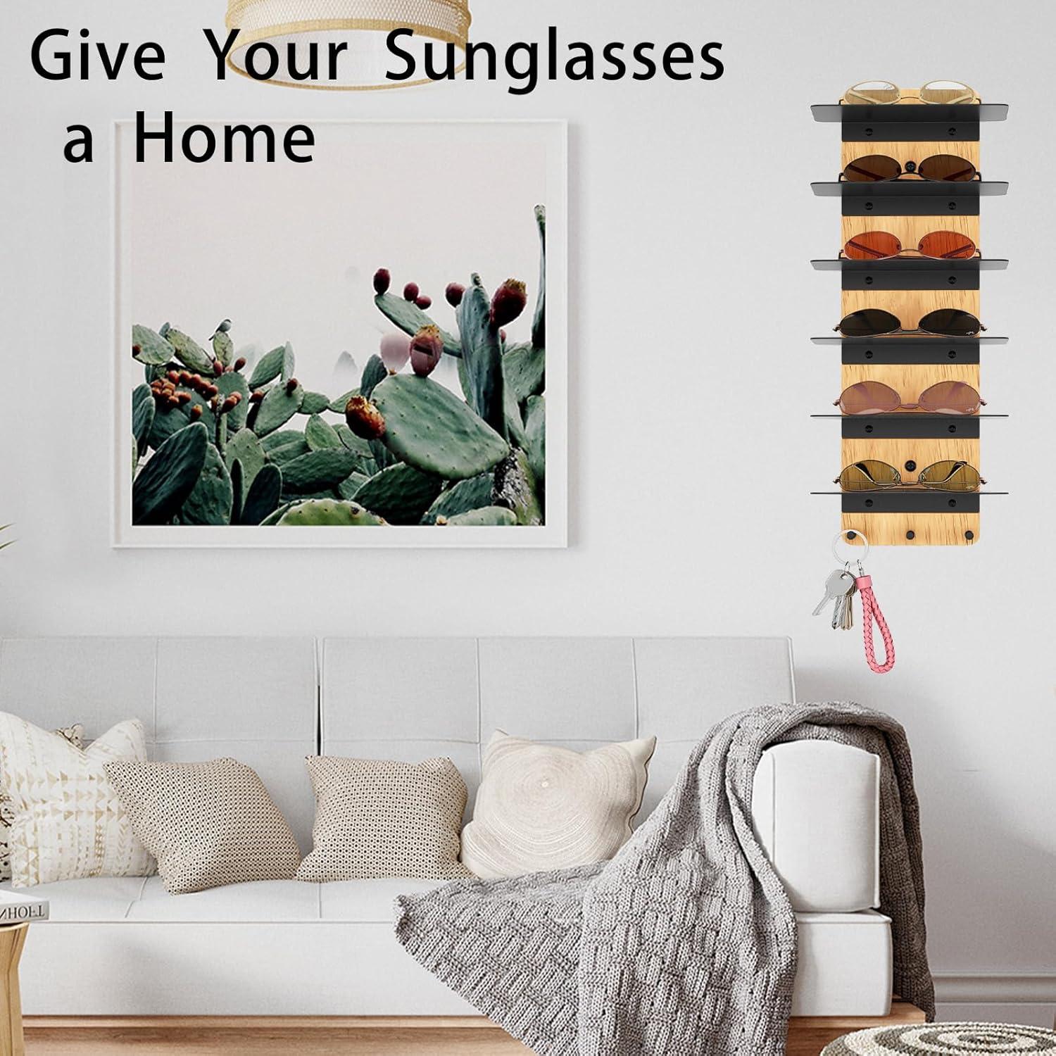 Organizador de Gafas de Sol XEENEW Negro, Soporte Pared 6 Estantes