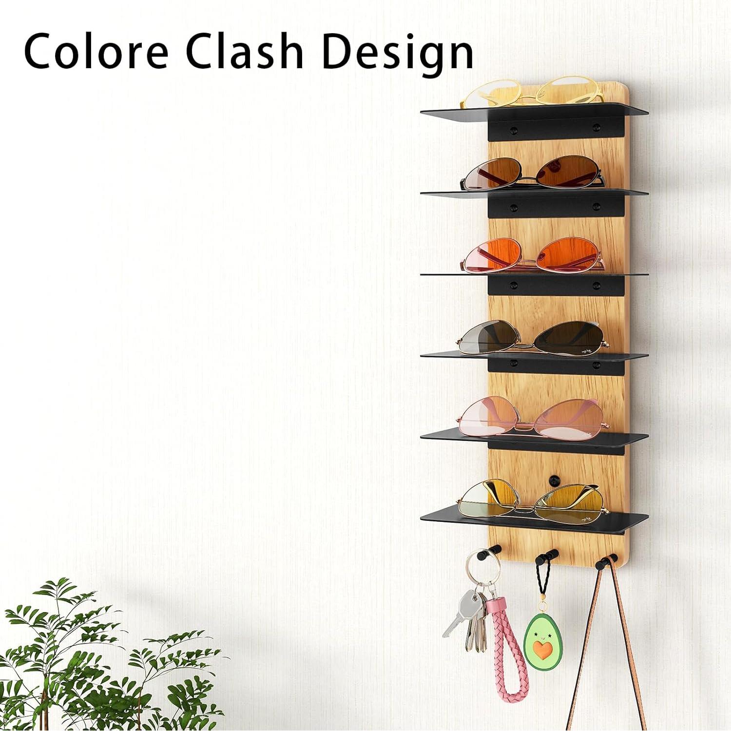 Organizador de Gafas de Sol XEENEW Negro, Soporte Pared 6 Estantes