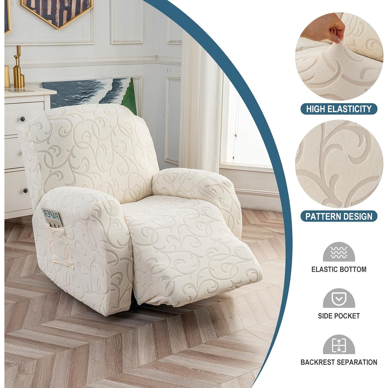 Funda de Sofá Reclinable 4 Piezas YUEANG Beige Lavable