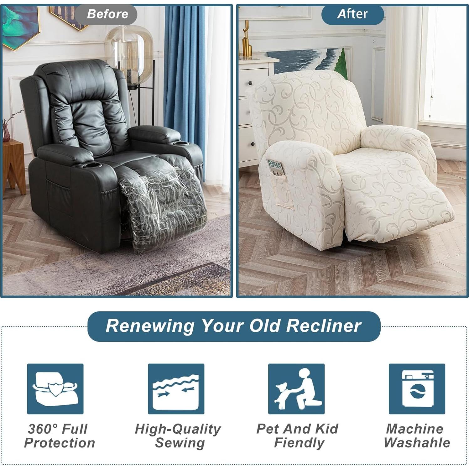 Funda de Sofá Reclinable 4 Piezas YUEANG Beige Lavable