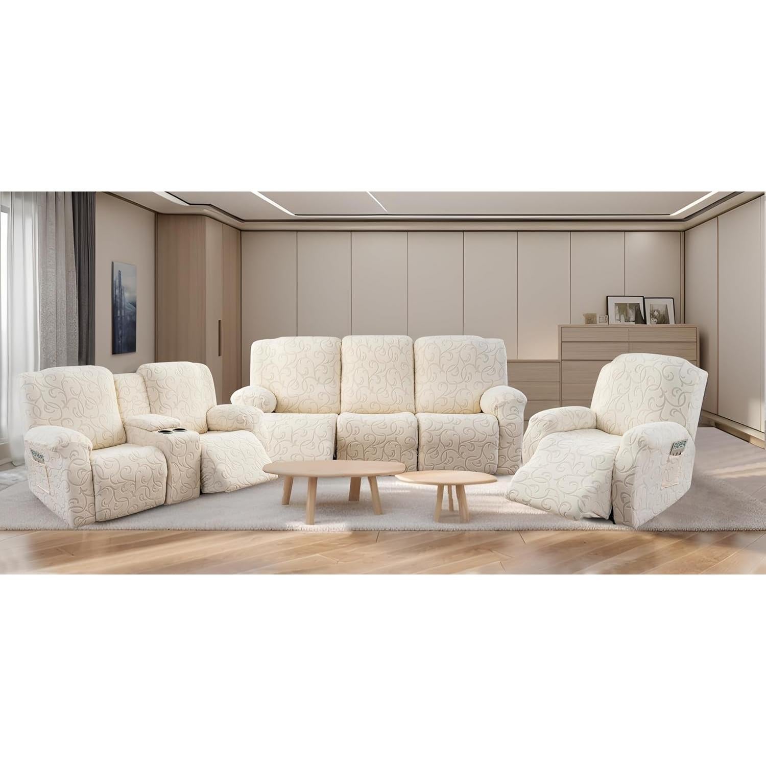 Funda de Sofá Reclinable 4 Piezas YUEANG Beige Lavable