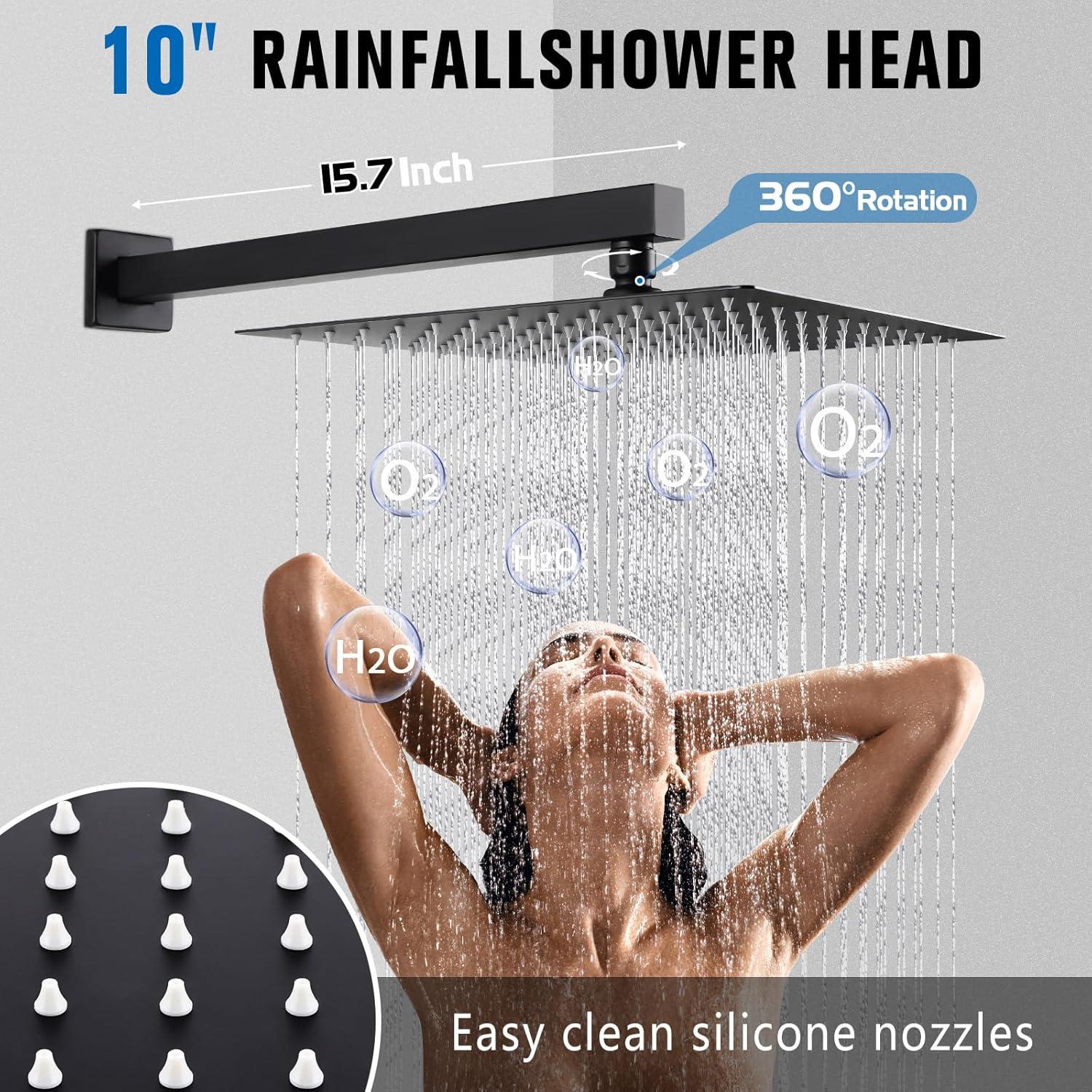 Sistema de Ducha de Lluvia PGKKLE 10" Acero Inoxidable Negro Mate