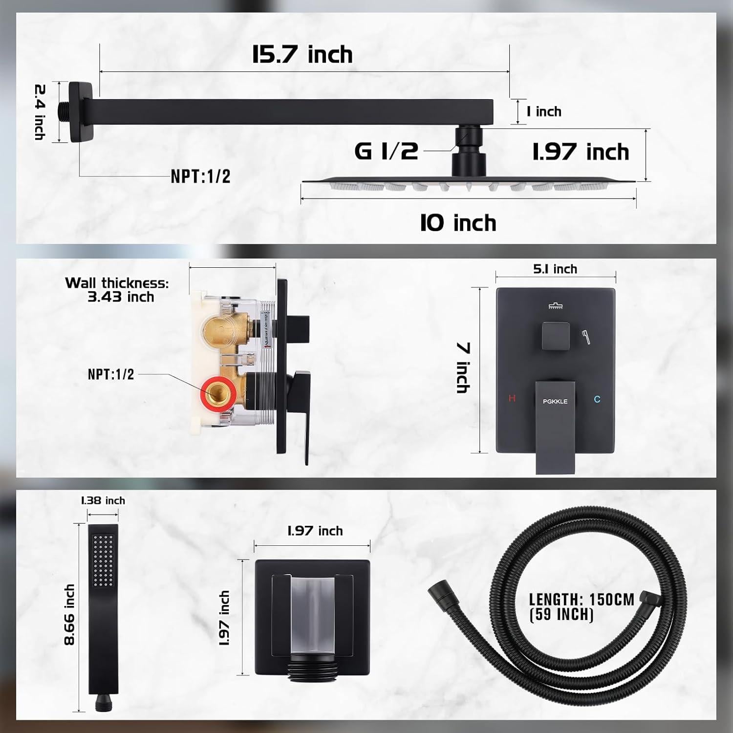 Sistema de Ducha de Lluvia PGKKLE 10" Acero Inoxidable Negro Mate