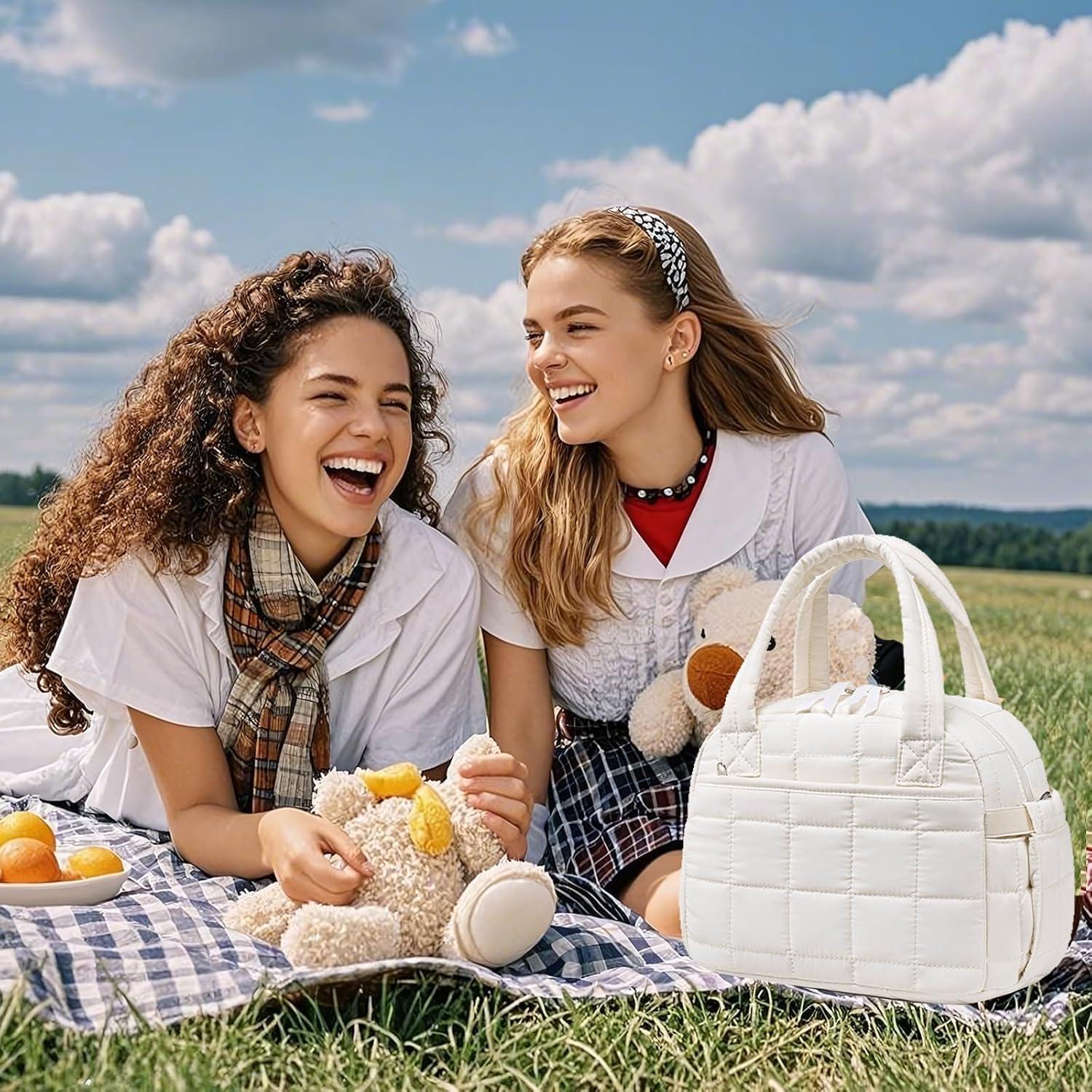 Bolsa de Almuerzo Acolchada LEDAOU Beige 10L con Correa Ajustable