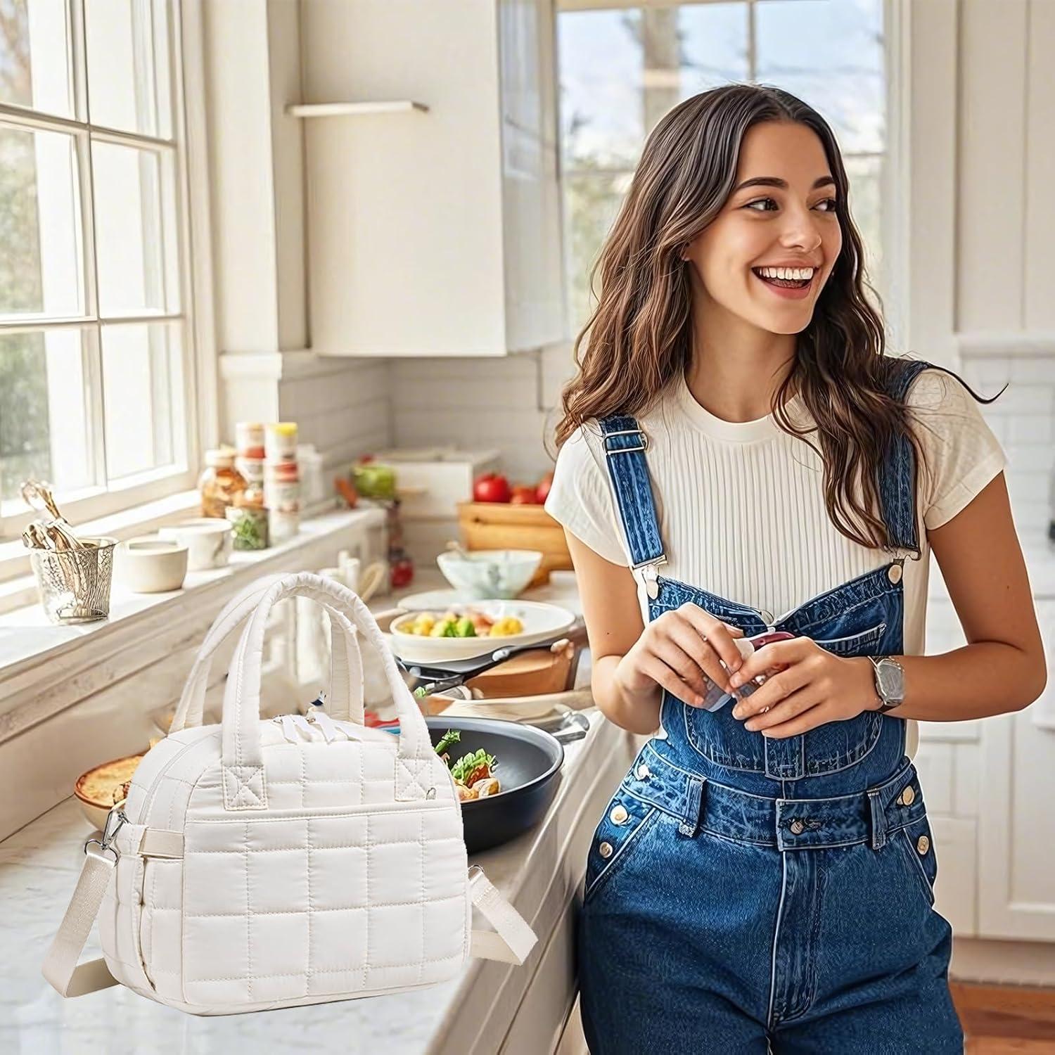 Bolsa de Almuerzo Acolchada LEDAOU Beige 10L con Correa Ajustable