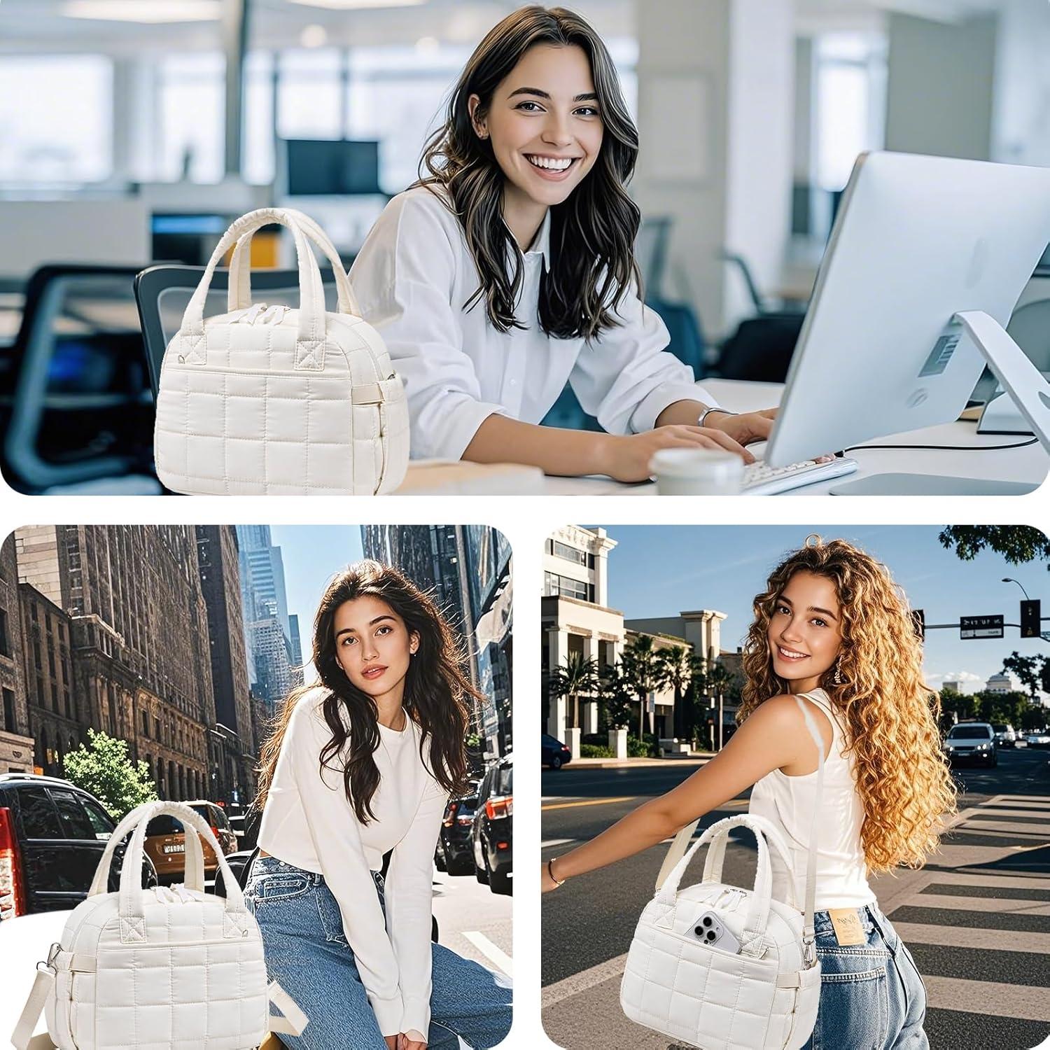 Bolsa de Almuerzo Acolchada LEDAOU Beige 10L con Correa Ajustable