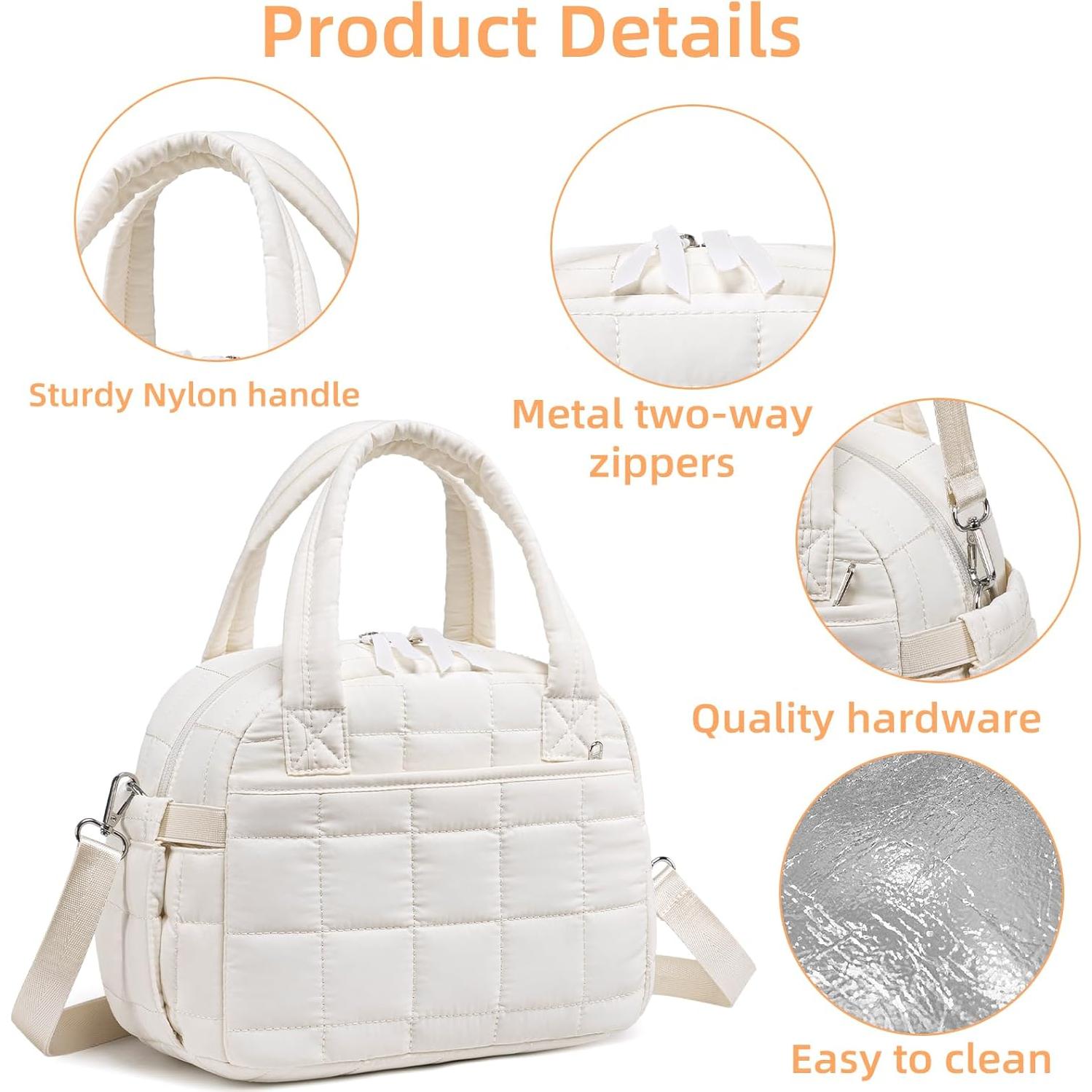 Bolsa de Almuerzo Acolchada LEDAOU Beige 10L con Correa Ajustable