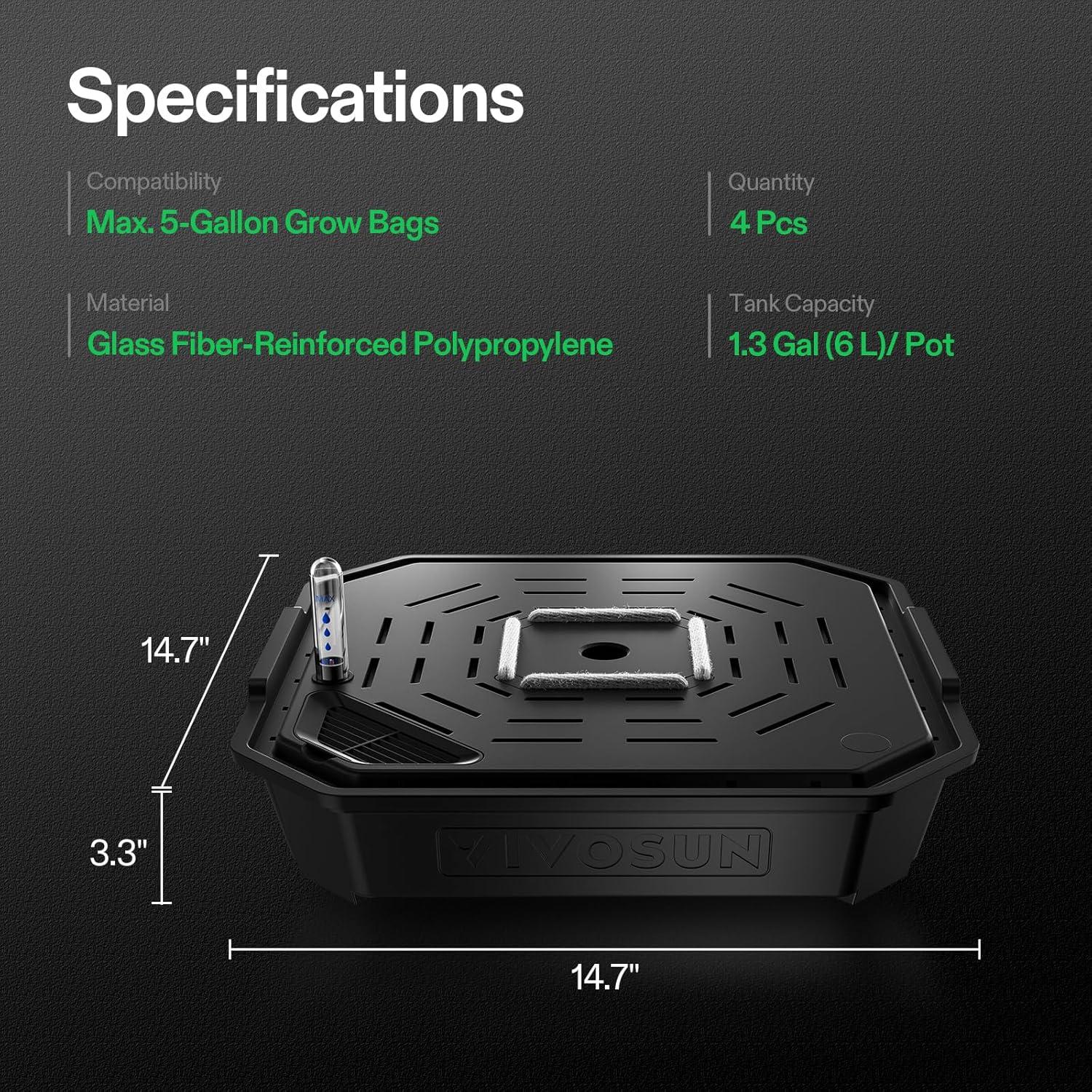 Macetas Autorriego VIVOSUN 4-Pack 6L con Medidor de Agua