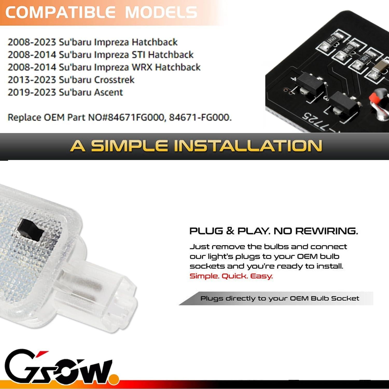 Luz LED de Equipaje GSOWO para Subaru Impreza WRX STI 2008-2023