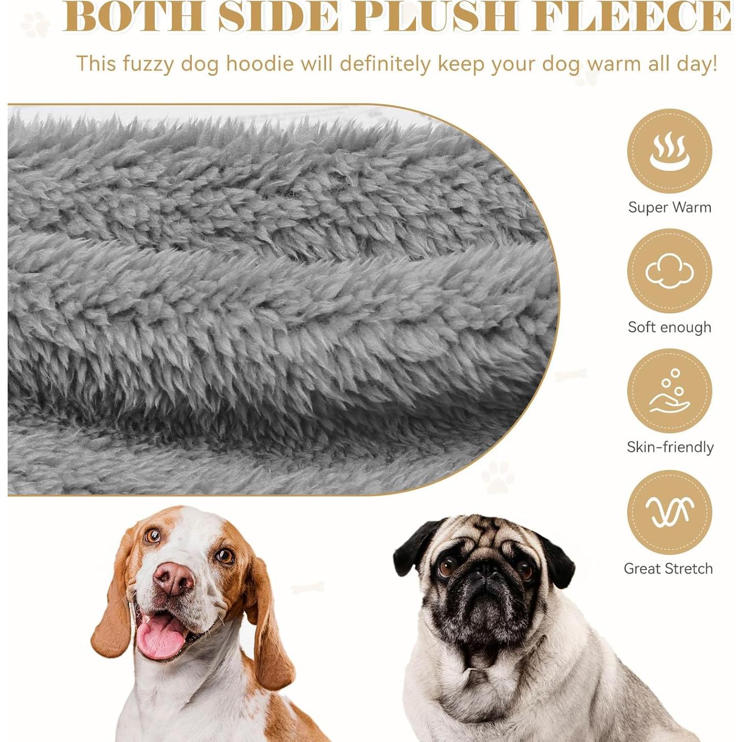 Sudadera para Perros QDYU Gris XS Suave de Felpa Doble Cara