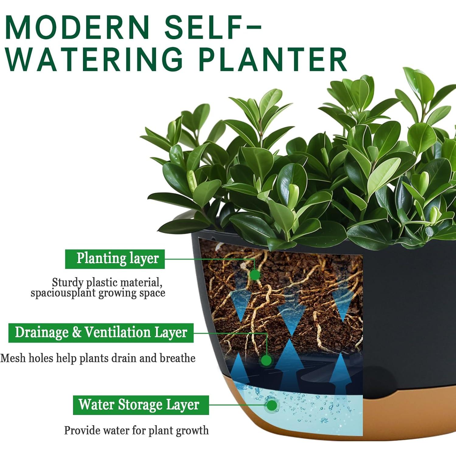 Macetas autorriego Koalaime 3 tamaños 20-30 cm gris