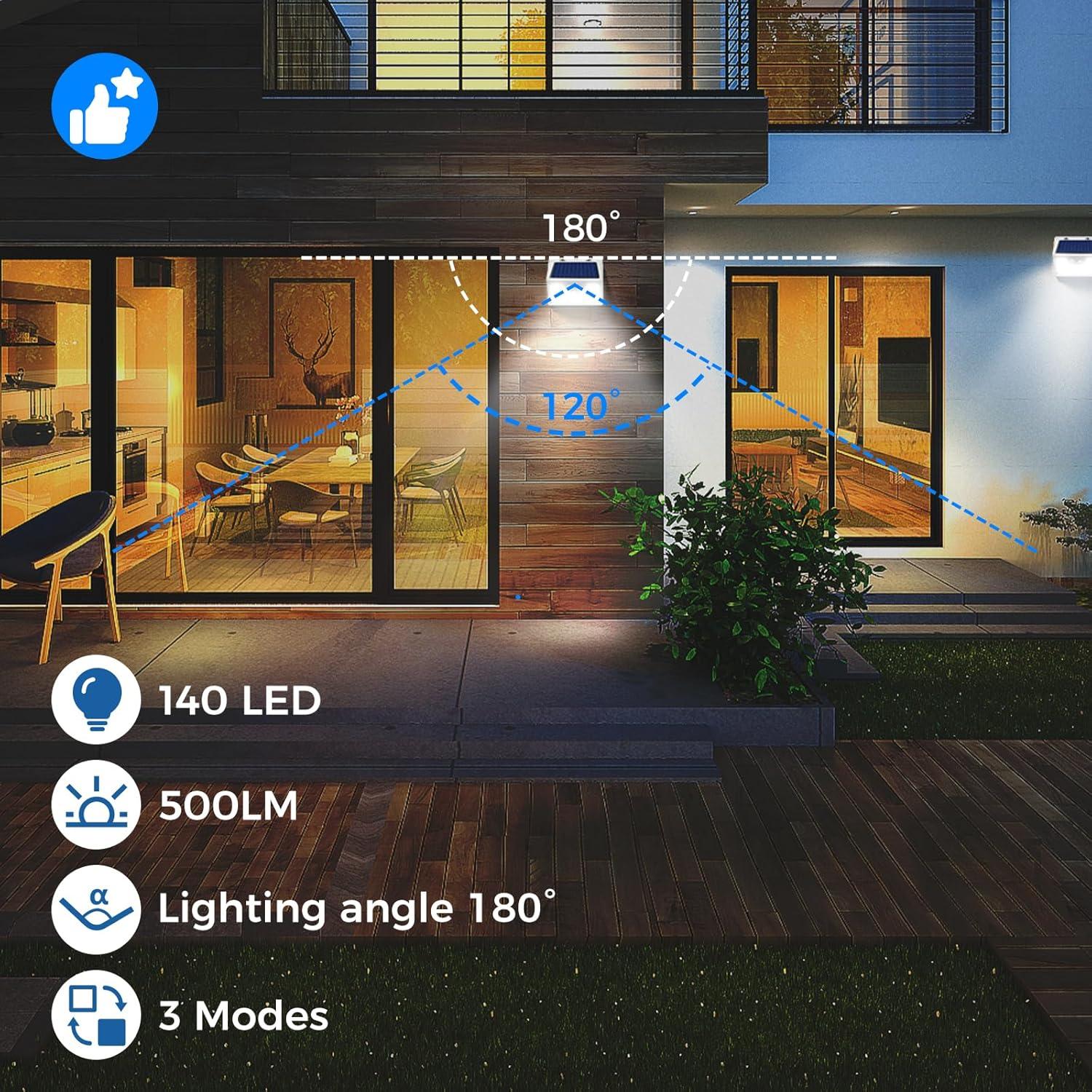Luces Solares Peasur WS Paquete de 6 140 LED Sensor Movimiento