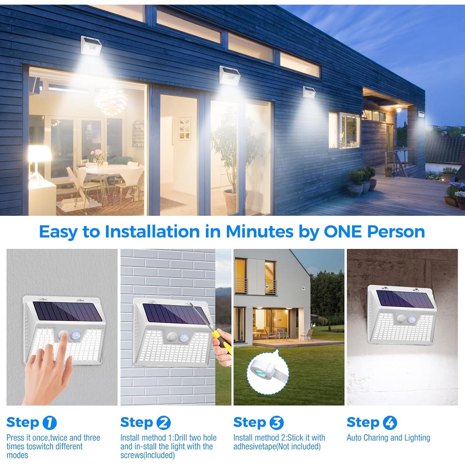 Luces Solares Peasur WS Paquete de 6 140 LED Sensor Movimiento