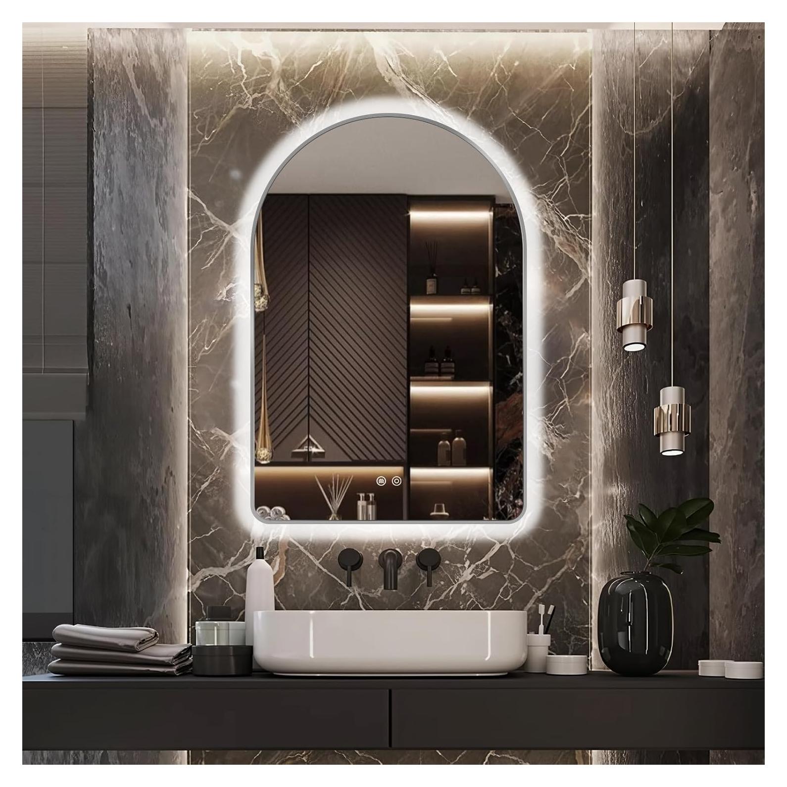 Espejo de Baño LED Arqueado TheiaMo 91.44x60.96cm Plateado