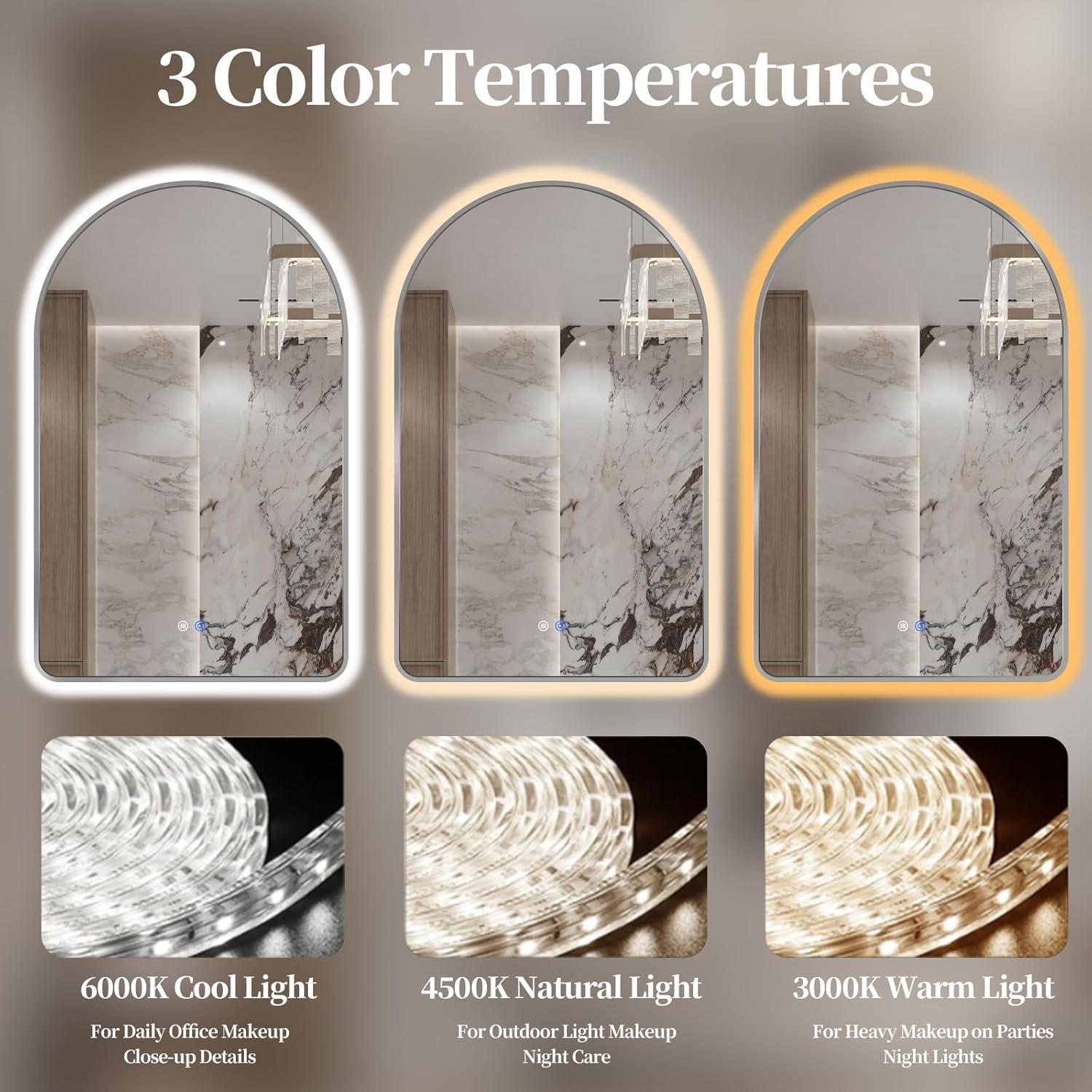 Espejo de Baño LED Arqueado TheiaMo 91.44x60.96cm Plateado