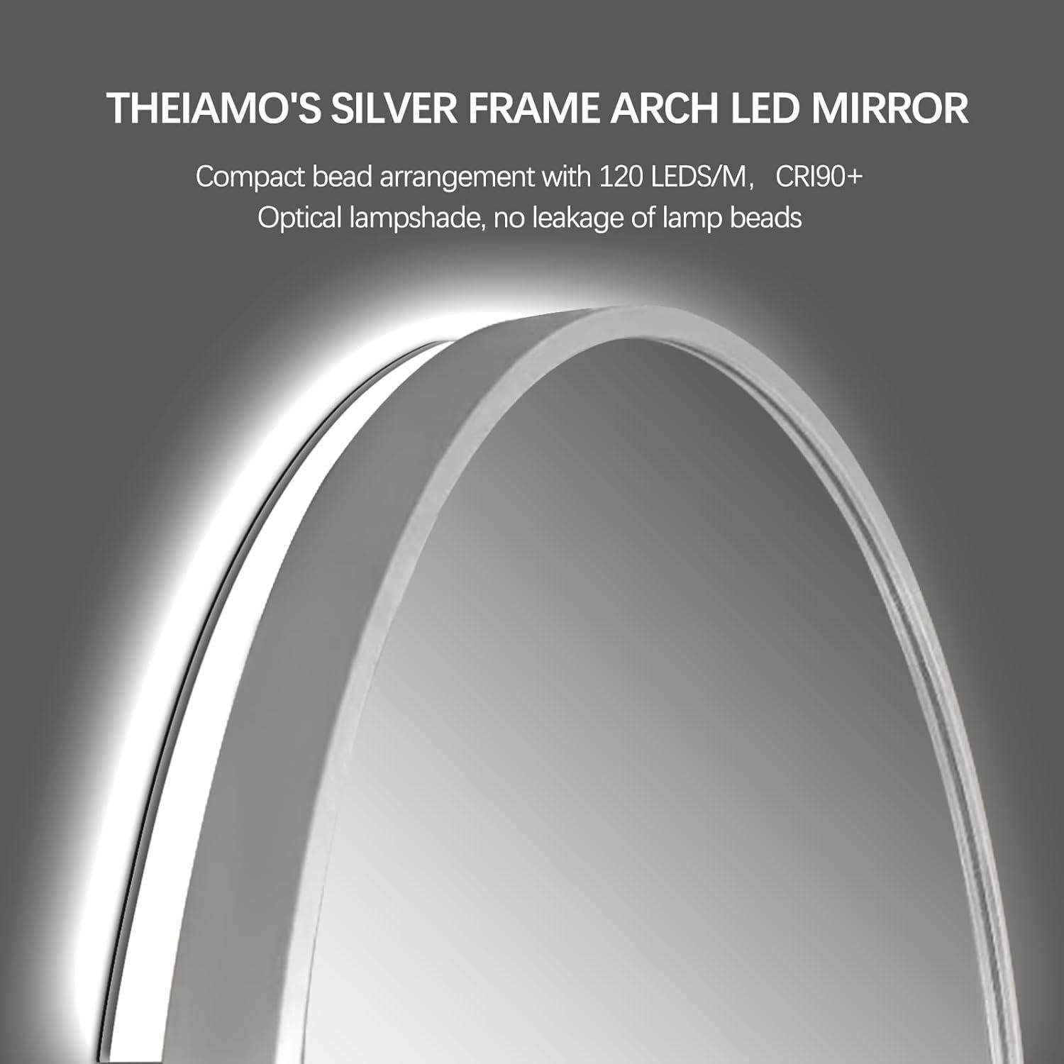 Espejo de Baño LED Arqueado TheiaMo 91.44x60.96cm Plateado