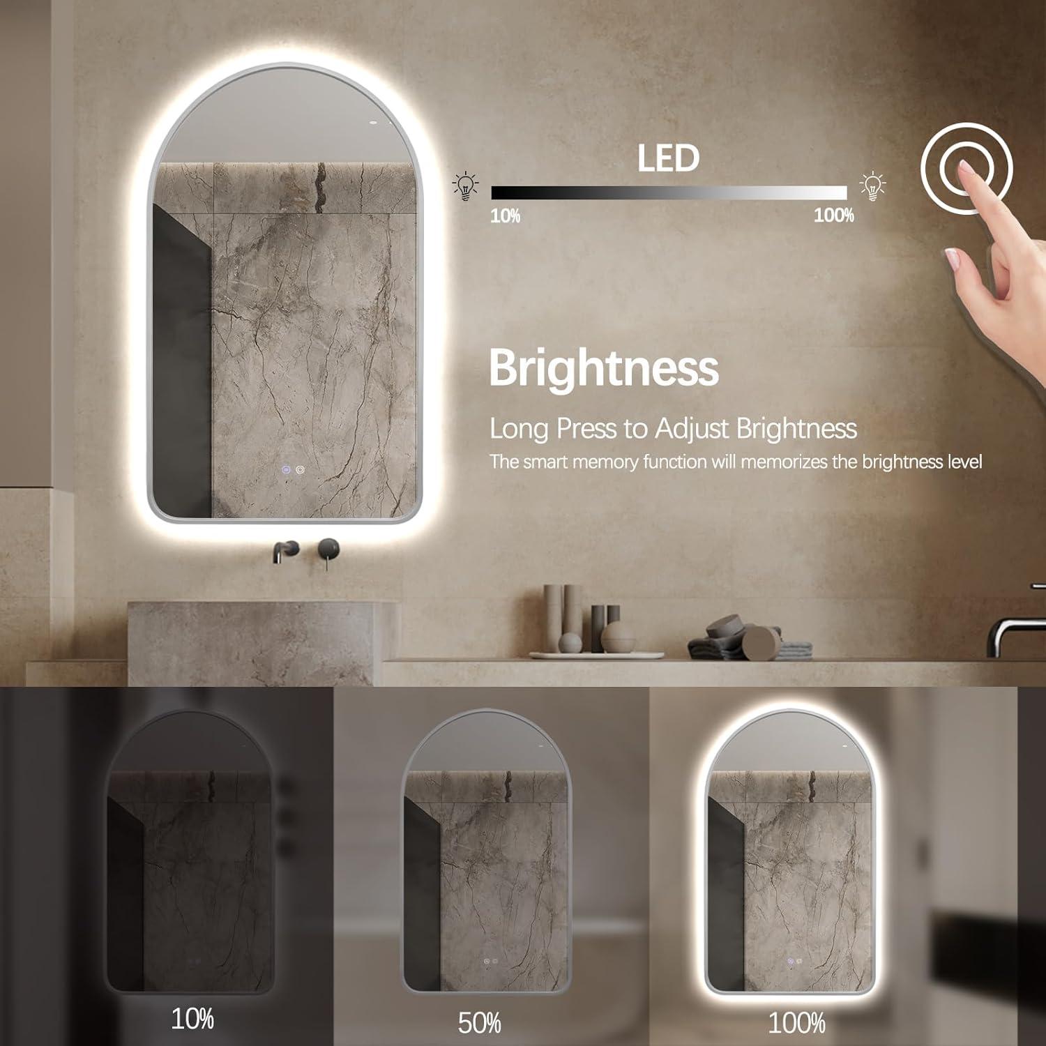 Espejo de Baño LED Arqueado TheiaMo 91.44x60.96cm Plateado