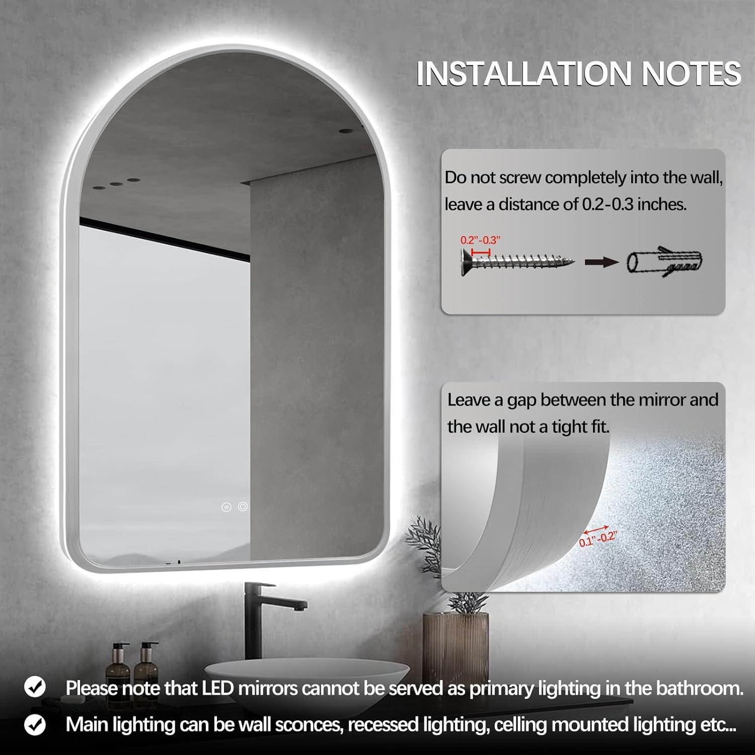 Espejo de Baño LED Arqueado TheiaMo 91.44x60.96cm Plateado