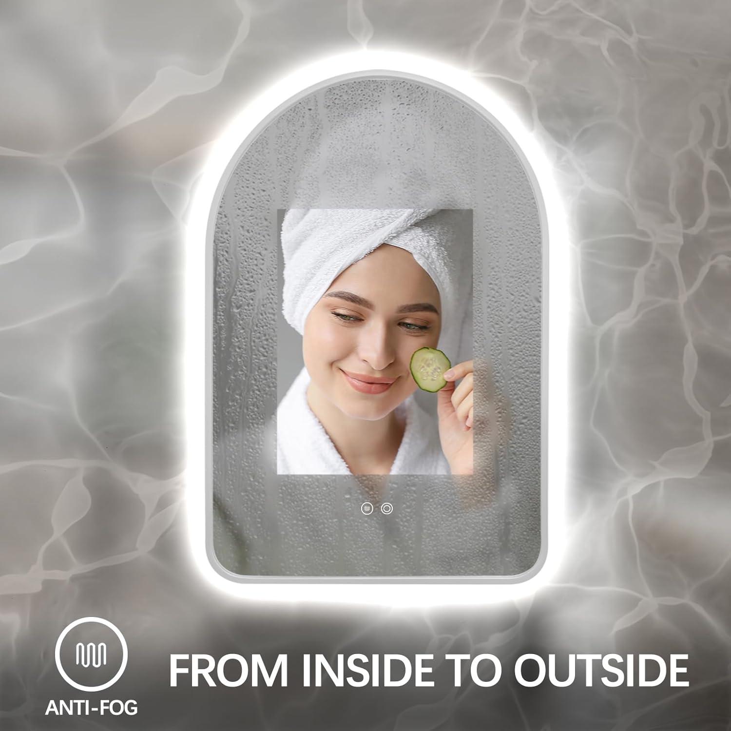 Espejo de Baño LED Arqueado TheiaMo 91.44x60.96cm Plateado