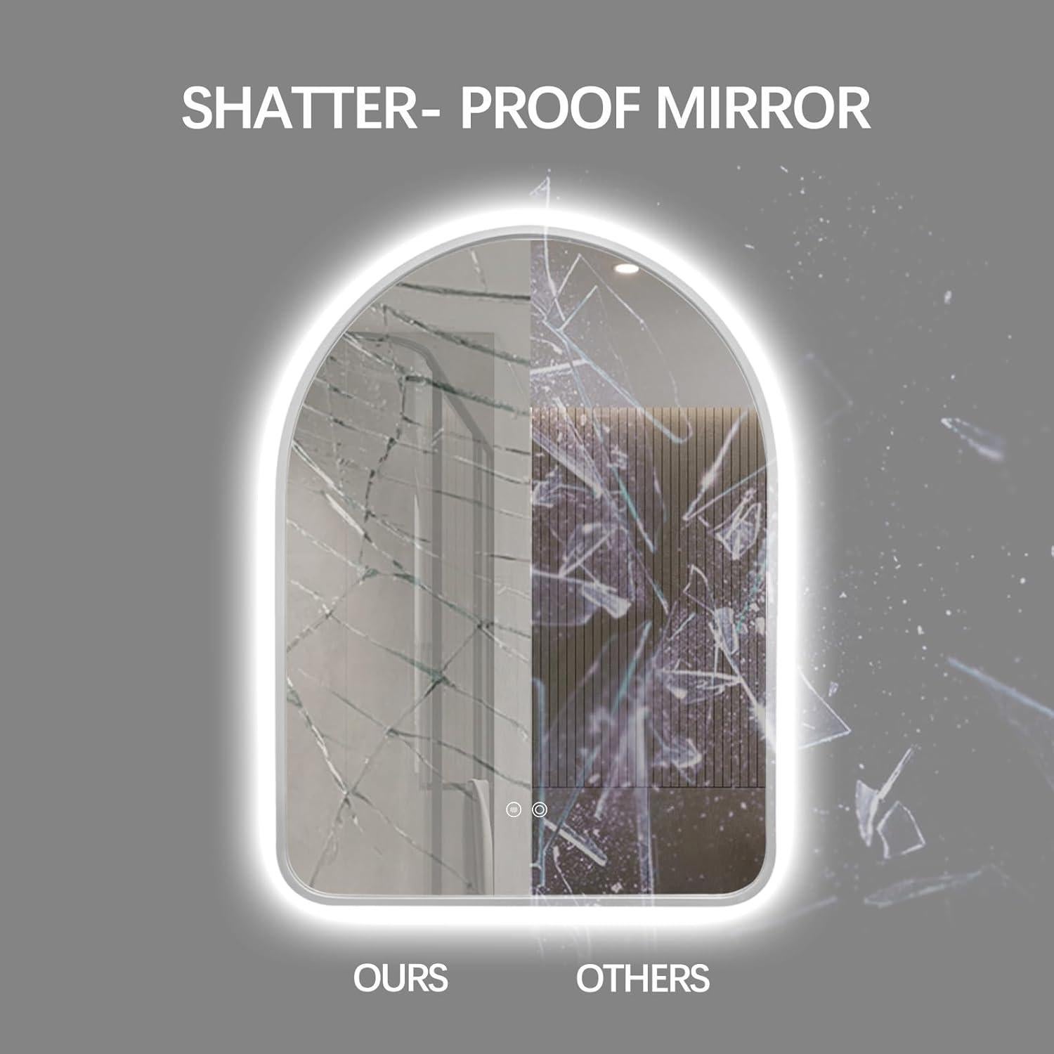 Espejo de Baño LED Arqueado TheiaMo 91.44x60.96cm Plateado