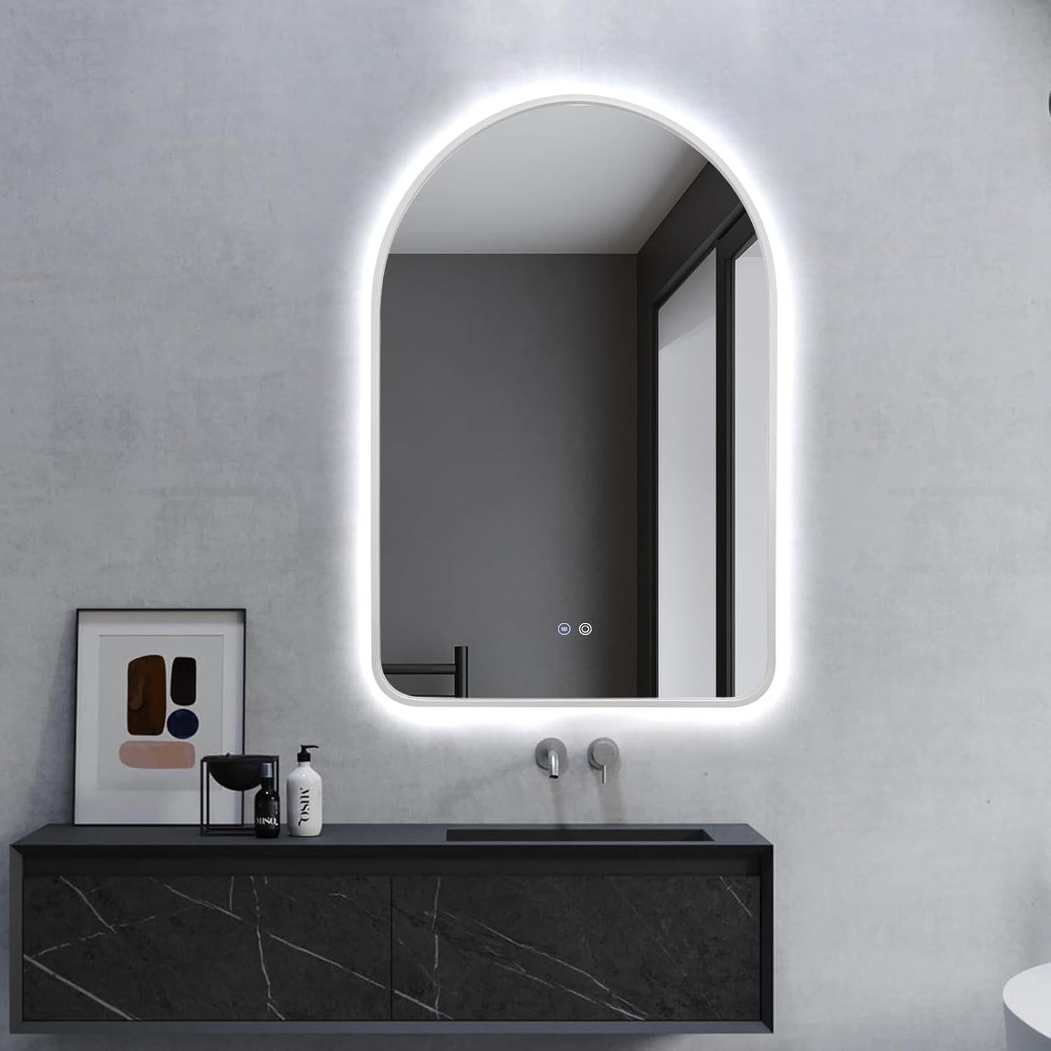 Espejo de Baño LED Arqueado TheiaMo 91.44x60.96cm Plateado