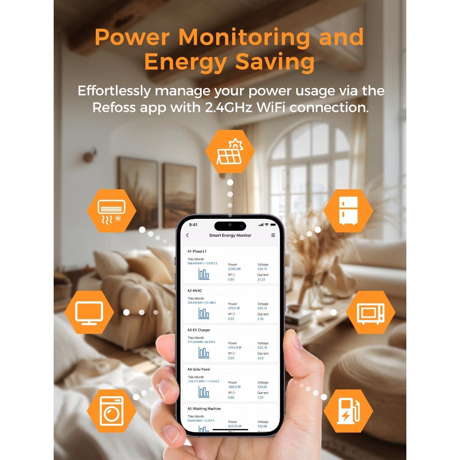 Monitor de Energía Refoss EM16 200A y 16x60A WiFi