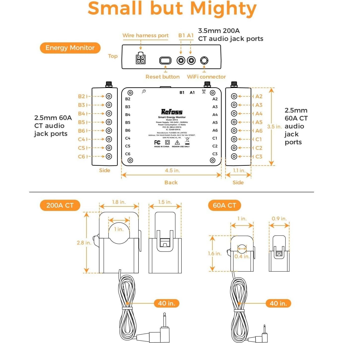 Monitor de Energía Refoss EM16 200A y 16x60A WiFi