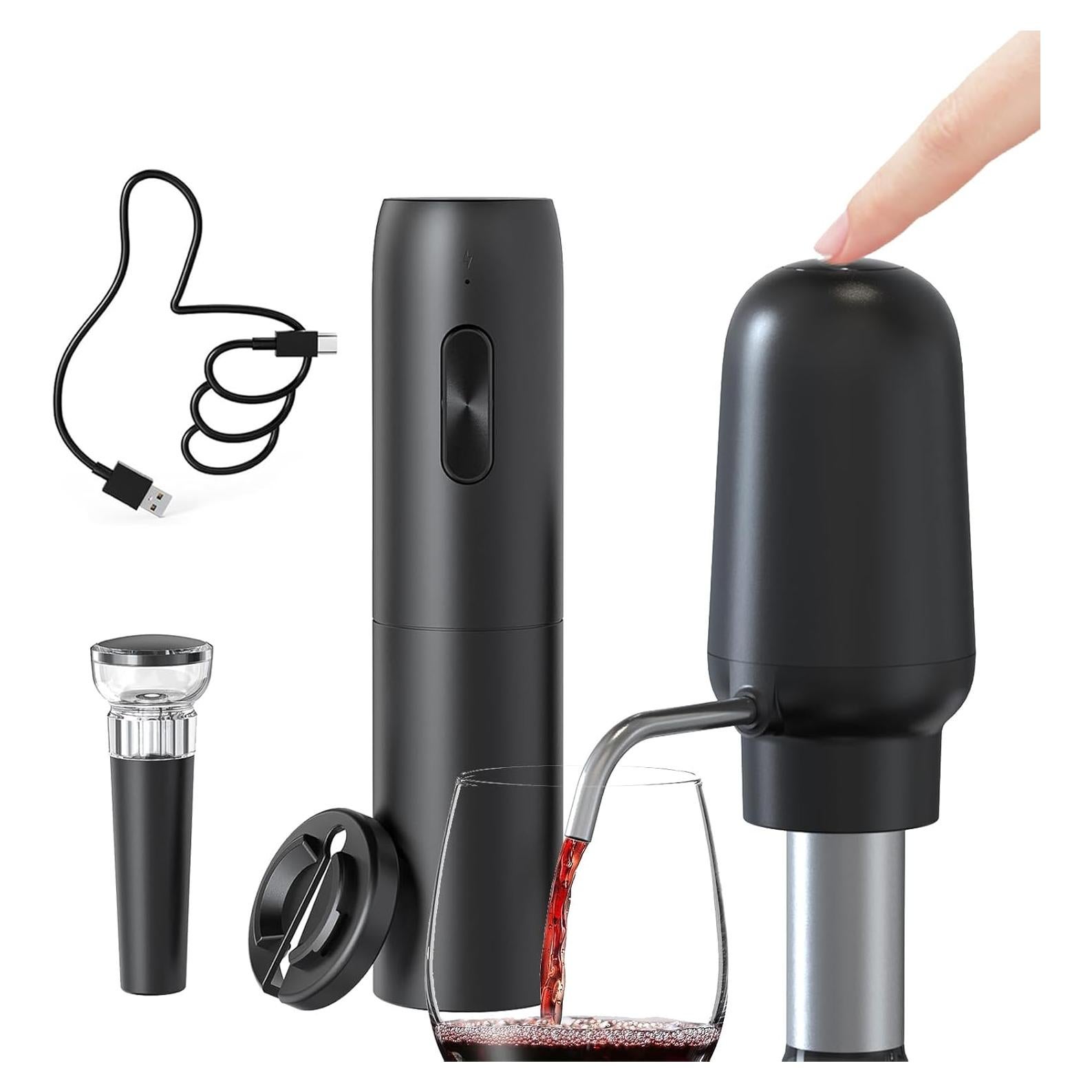 Set de Abridores Eléctricos de Vino KIEKRO 4 en 1 Negro