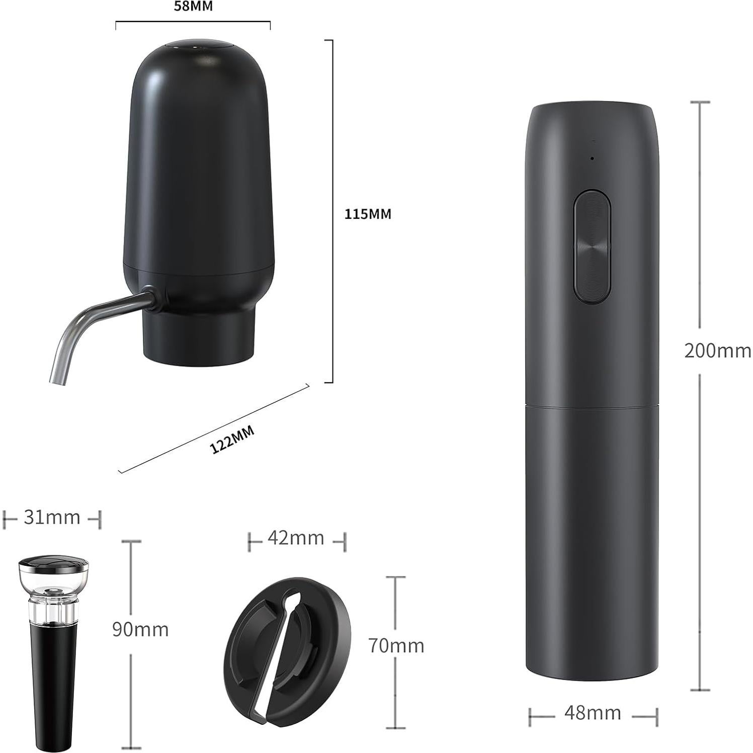 Set de Abridores Eléctricos de Vino KIEKRO 4 en 1 Negro