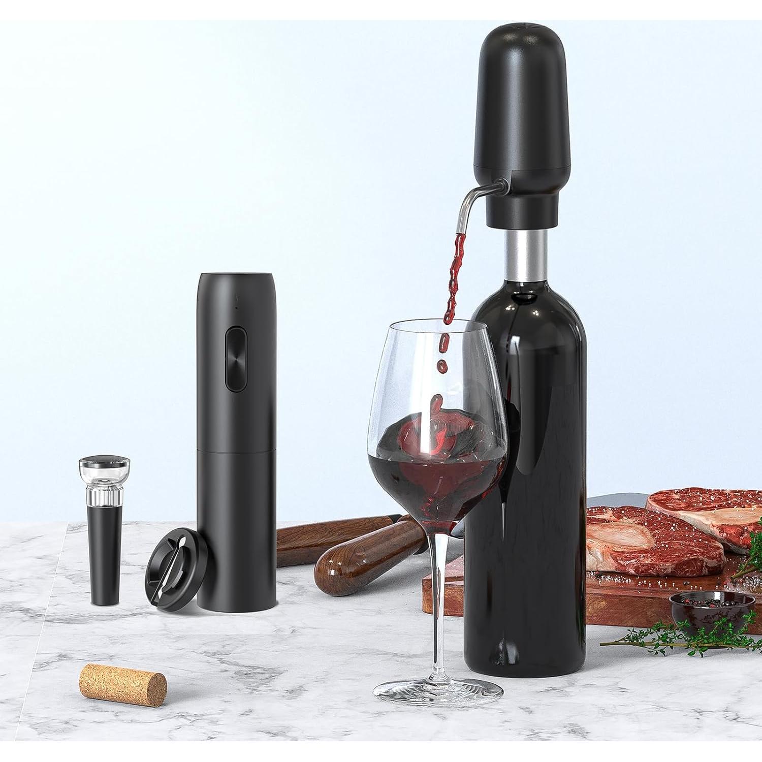 Set de Abridores Eléctricos de Vino KIEKRO 4 en 1 Negro