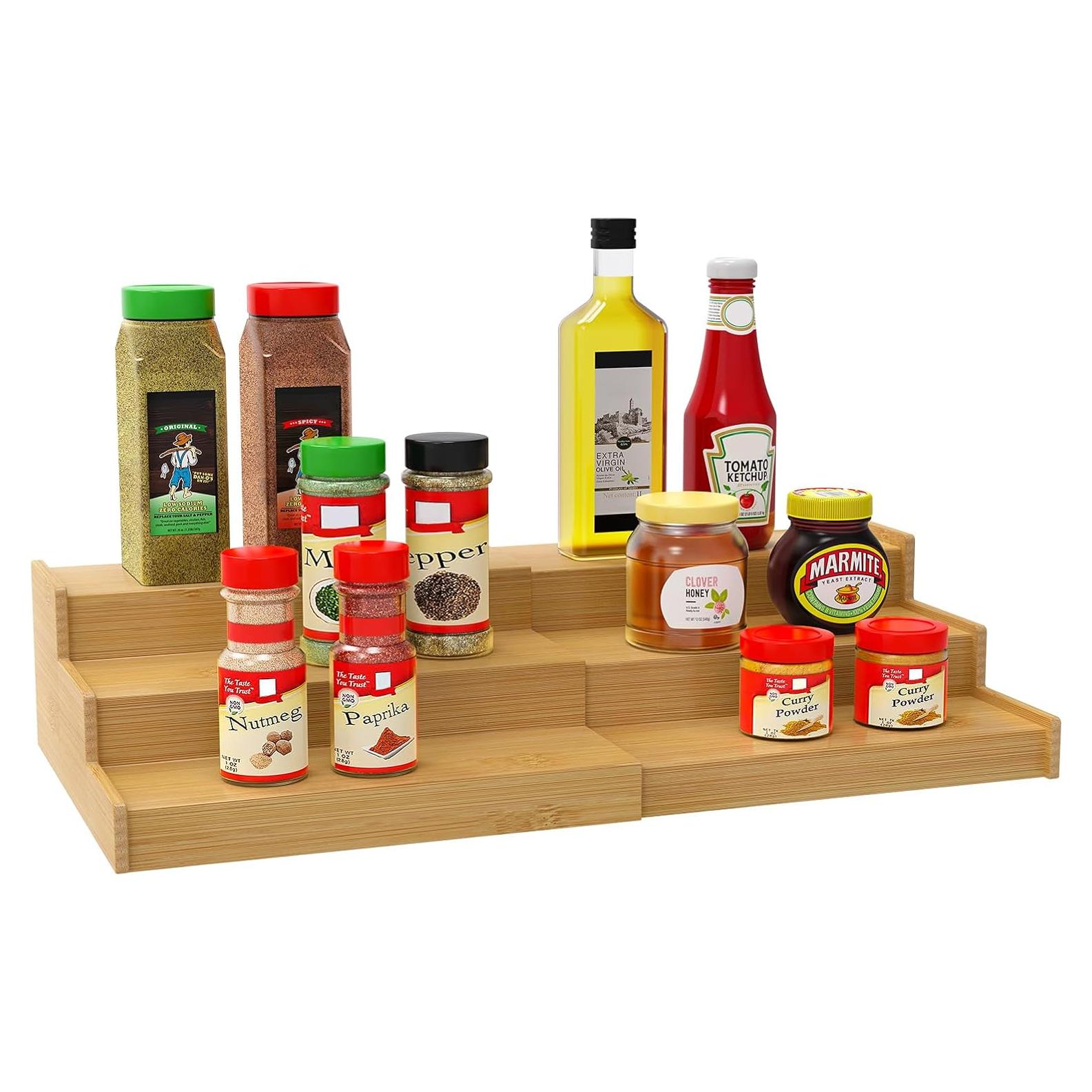 Organizador de Especias Lenwi 3 Niveles Expandible Bambú