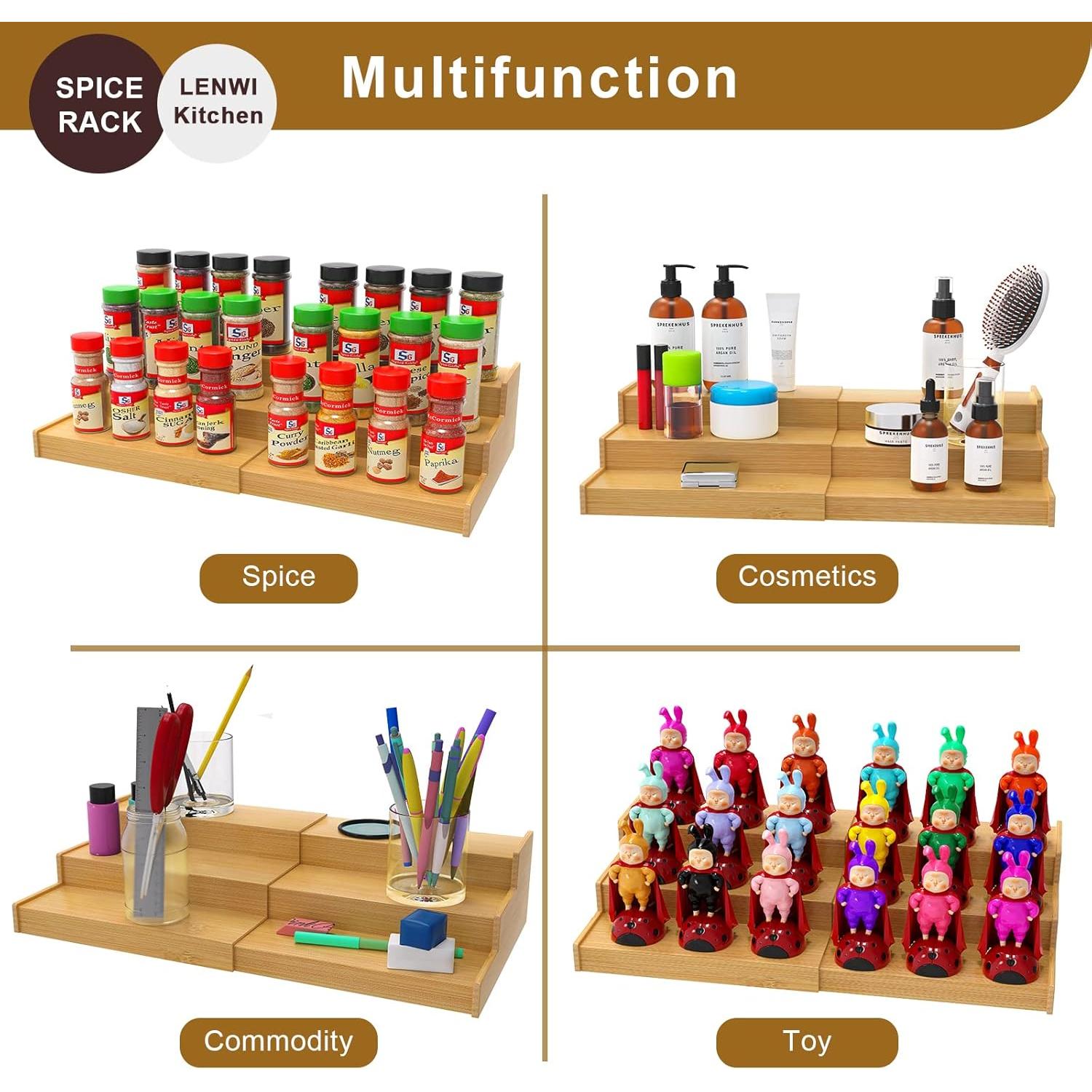 Organizador de Especias Lenwi 3 Niveles Expandible Bambú