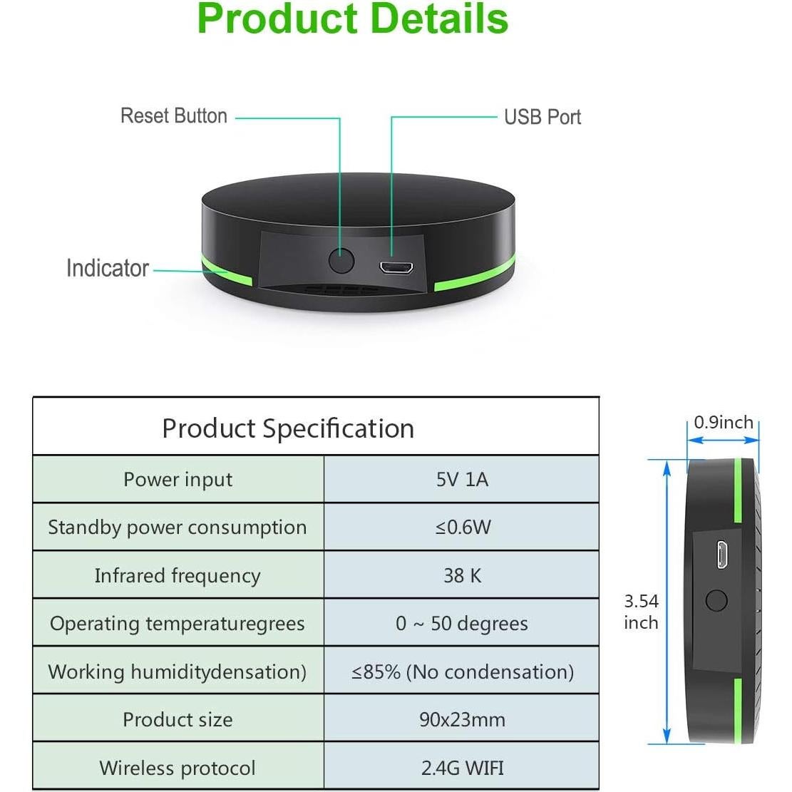 Hub Control Remoto IR Inteligente WiFi 0.13kg 9x9cm