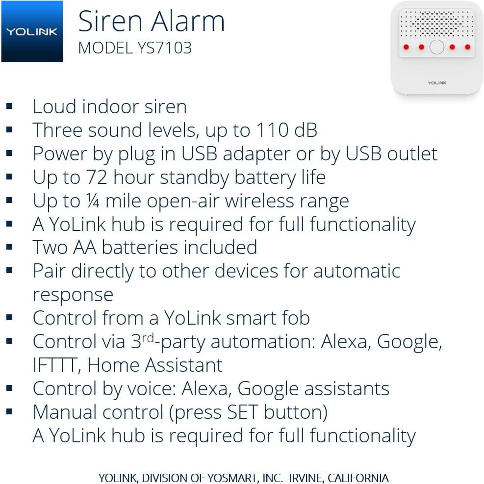 Alarma Sirena Inteligente YoSmart 110 dB con Hub