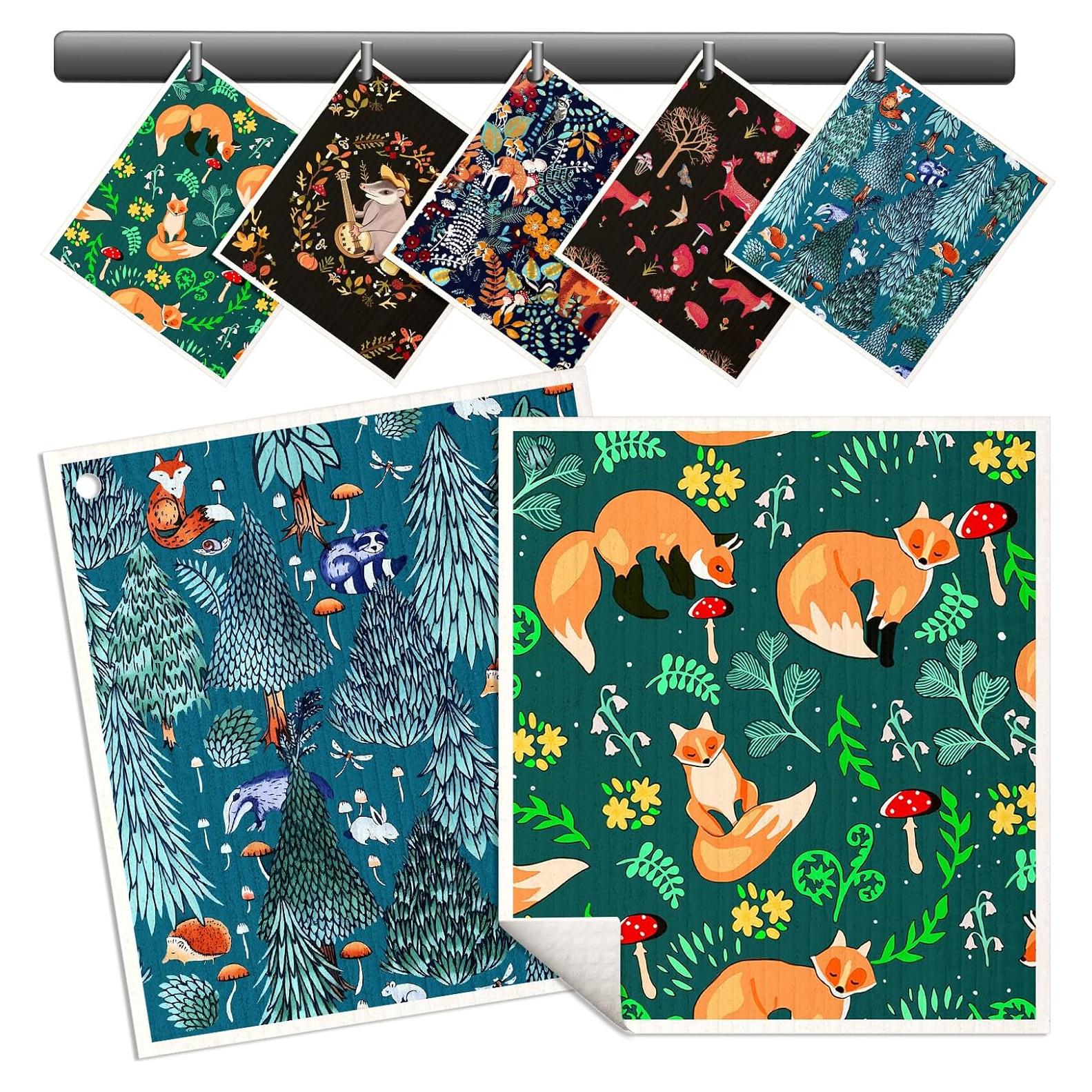 Paños de Cocina Reutilizables Miss Adola Bosque Animal - 5 Piezas