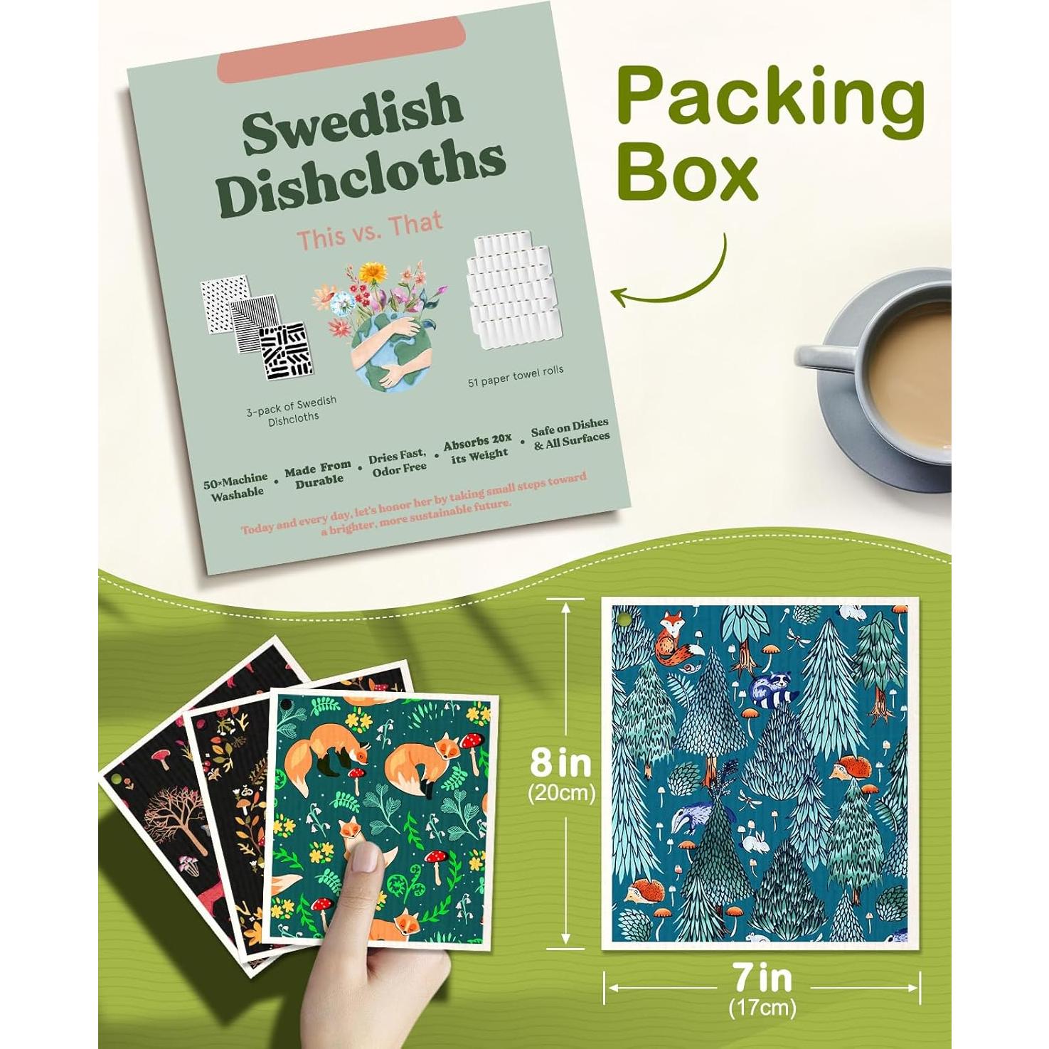 Paños de Cocina Reutilizables Miss Adola Bosque Animal - 5 Piezas