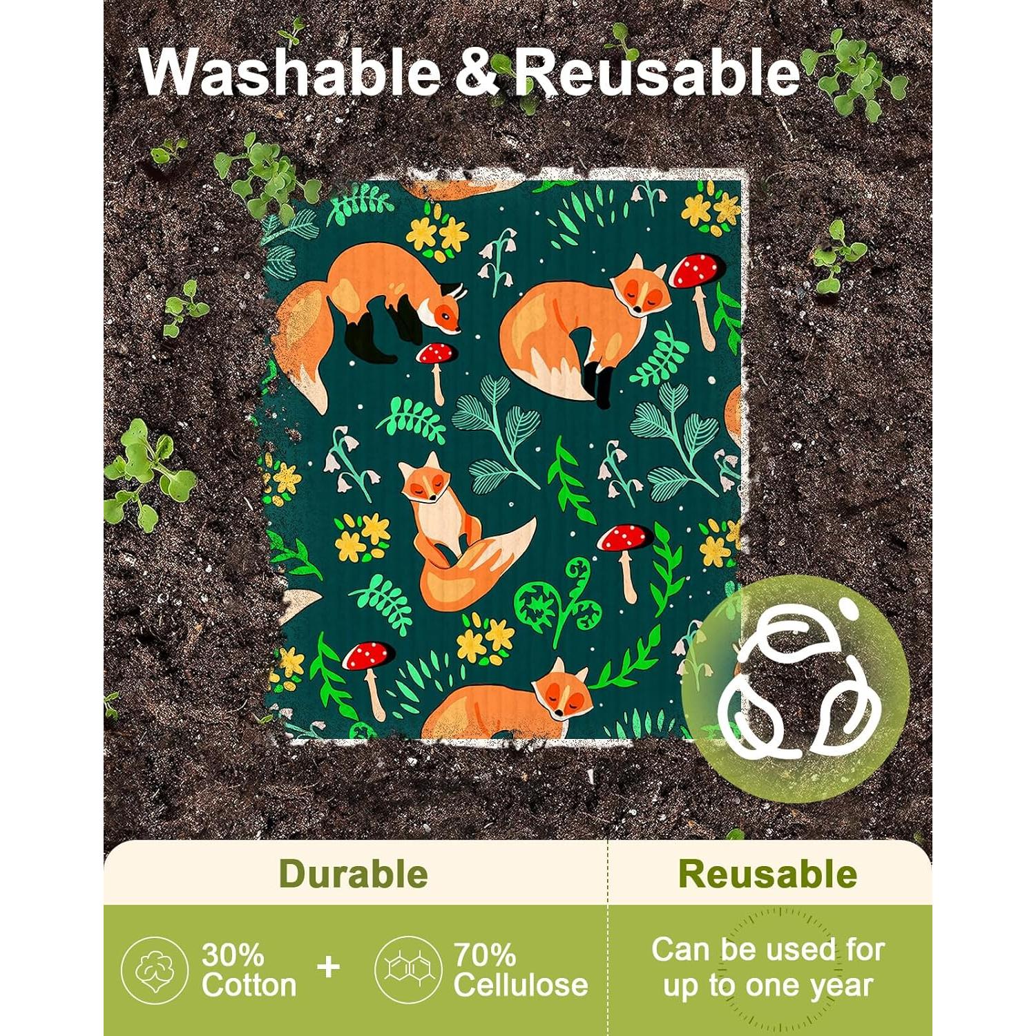 Paños de Cocina Reutilizables Miss Adola Bosque Animal - 5 Piezas