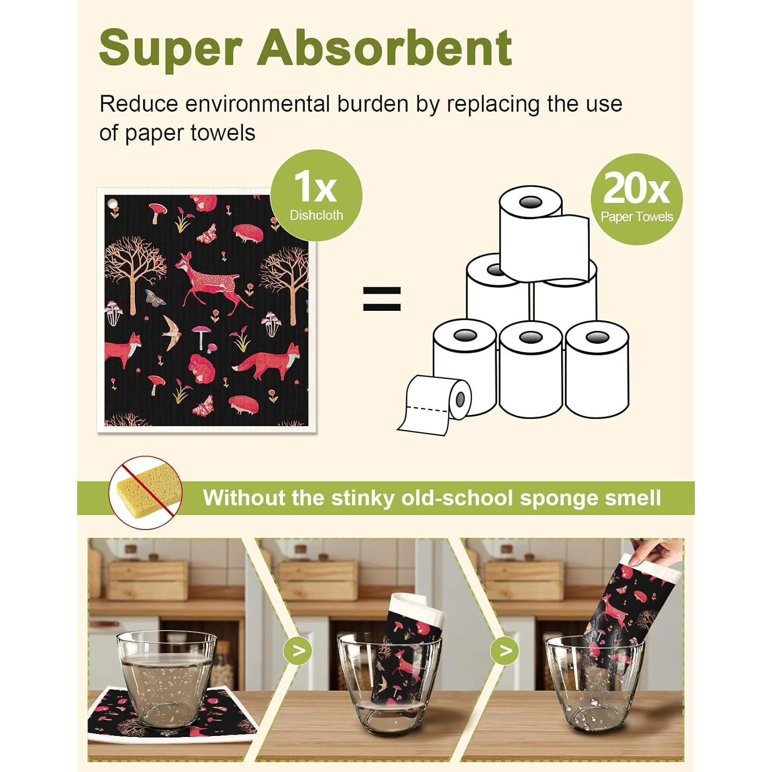 Paños de Cocina Reutilizables Miss Adola Bosque Animal - 5 Piezas