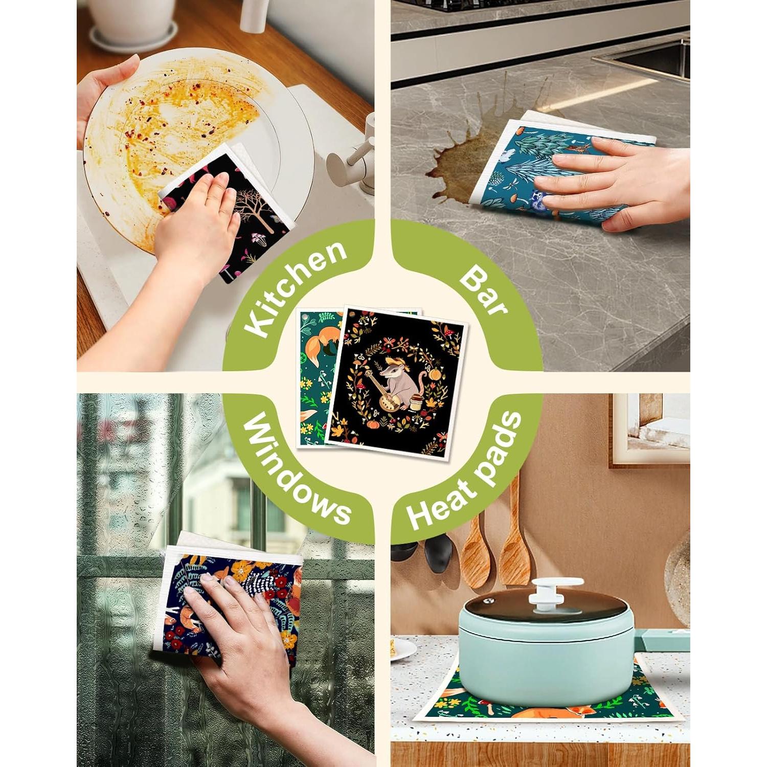 Paños de Cocina Reutilizables Miss Adola Bosque Animal - 5 Piezas