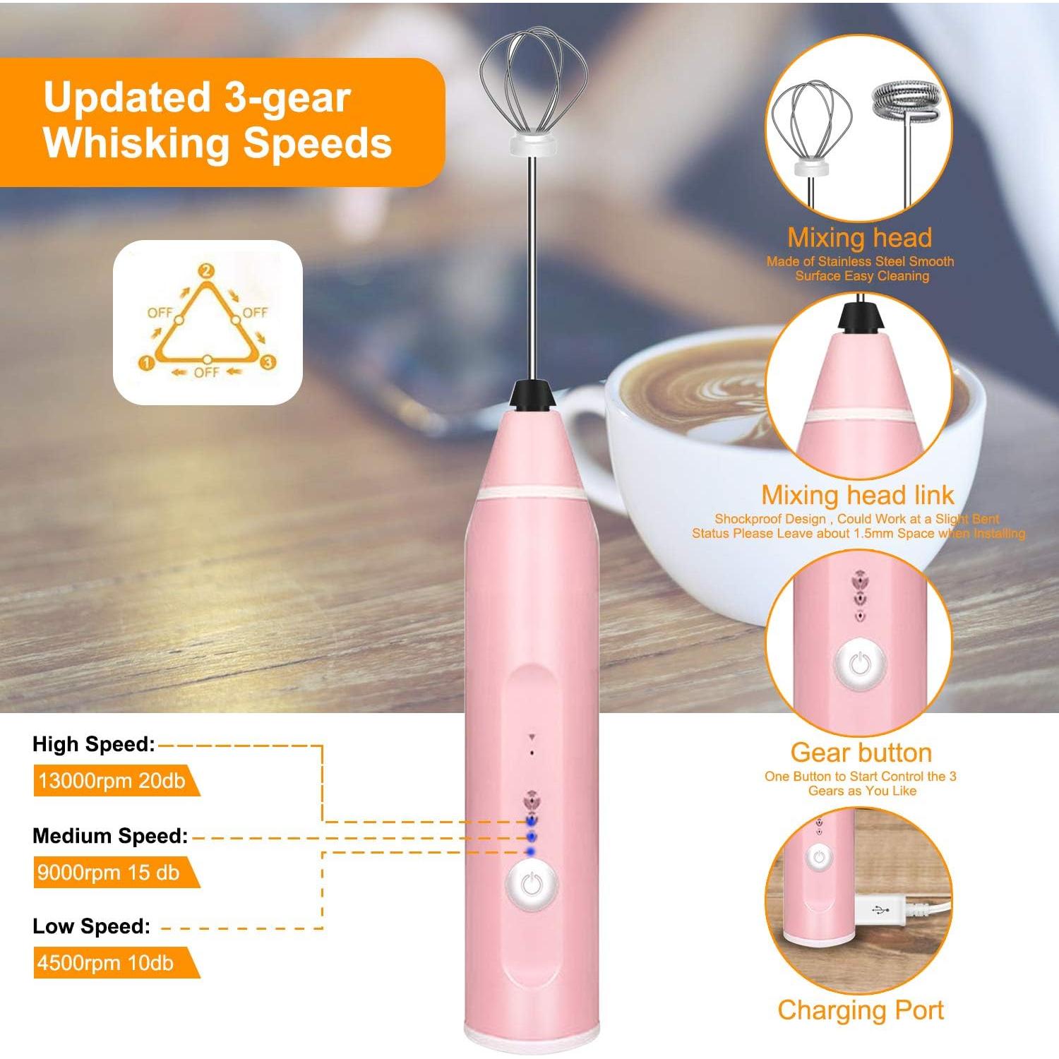 Espumador de Leche Recargable Gbivbe Rosa 3 Velocidades