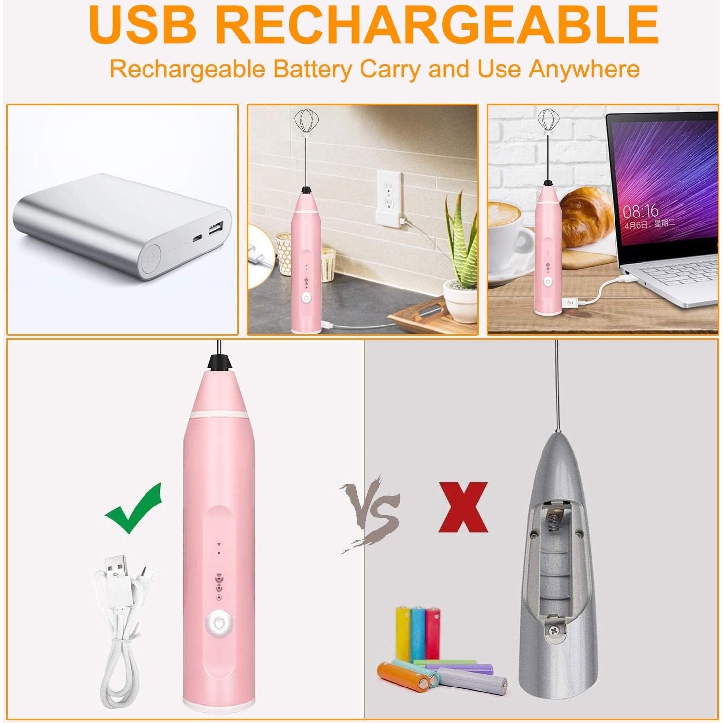 Espumador de Leche Recargable Gbivbe Rosa 3 Velocidades