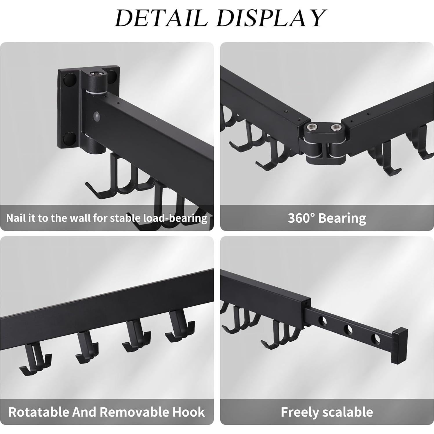 Estante Plegable de Secado RFOUO Montado en Pared Negro