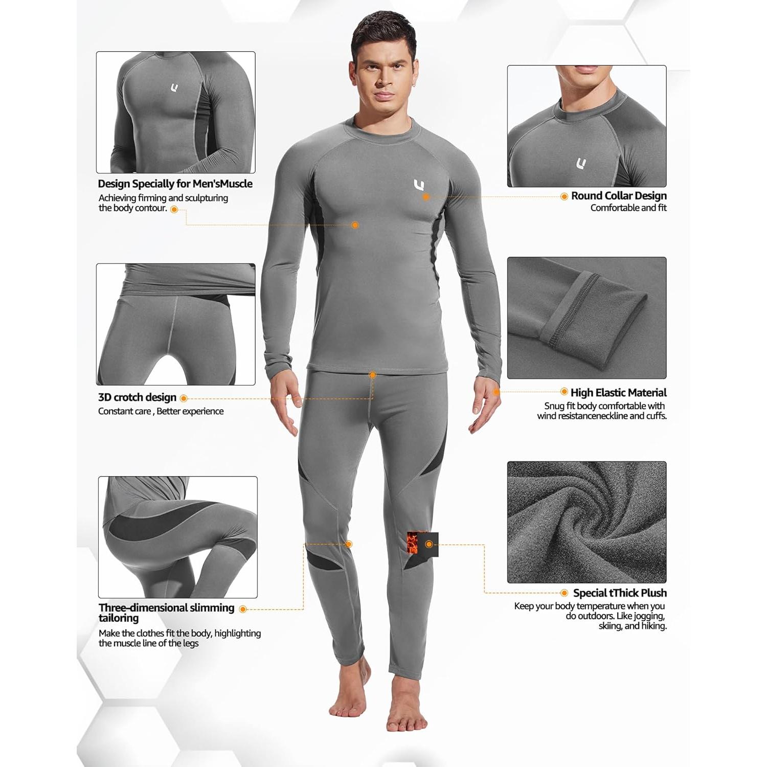 Ropa Interior Térmica UNIQUEBELLA para Hombre Gris Talla Grande