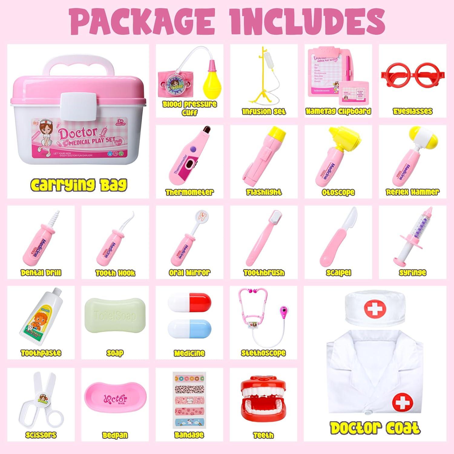 Kit de Doctor para Niños LOYO 35 Piezas Rosa - Juego de Rol