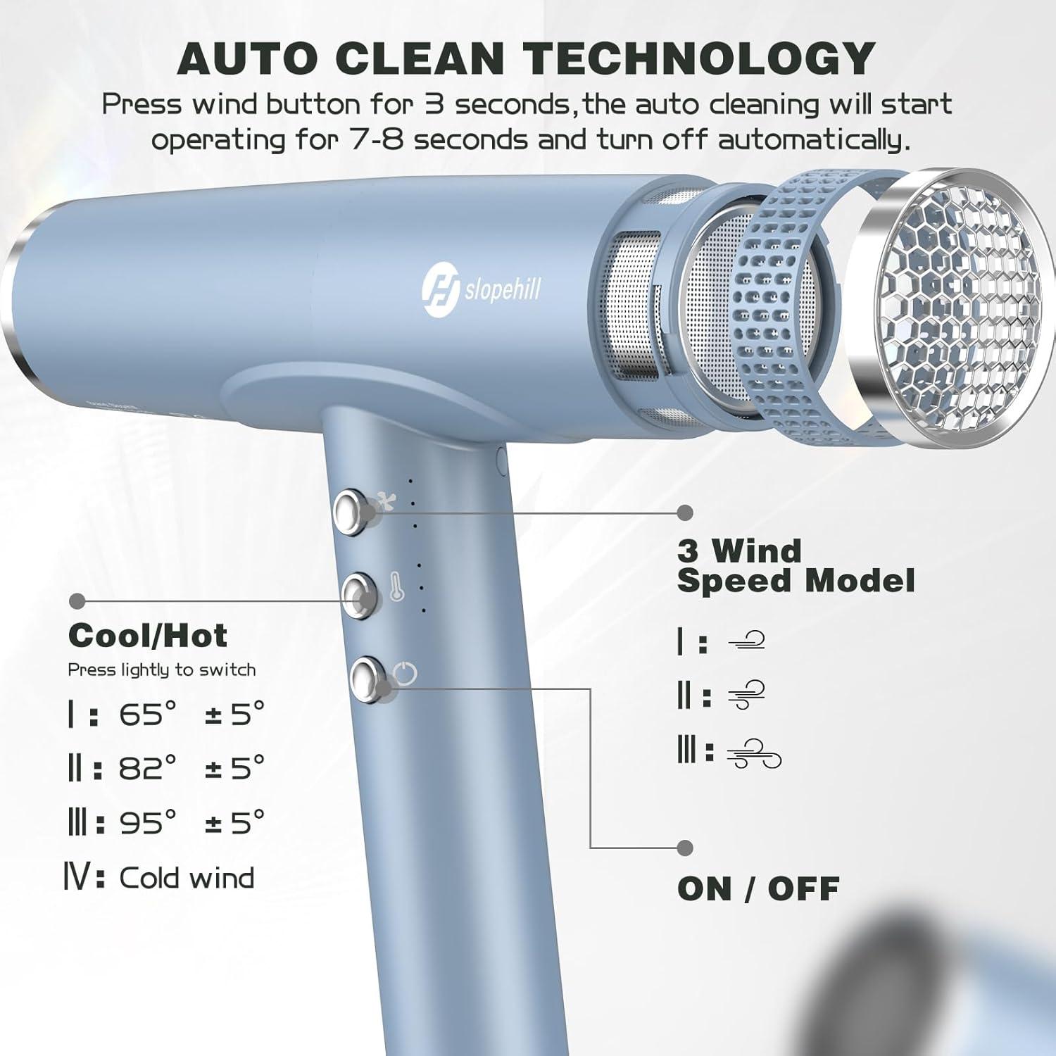 Secador de Pelo Slopehill 2000W Iónico Profesional Azul