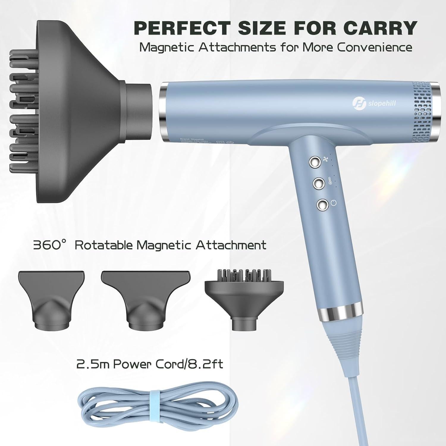 Secador de Pelo Slopehill 2000W Iónico Profesional Azul