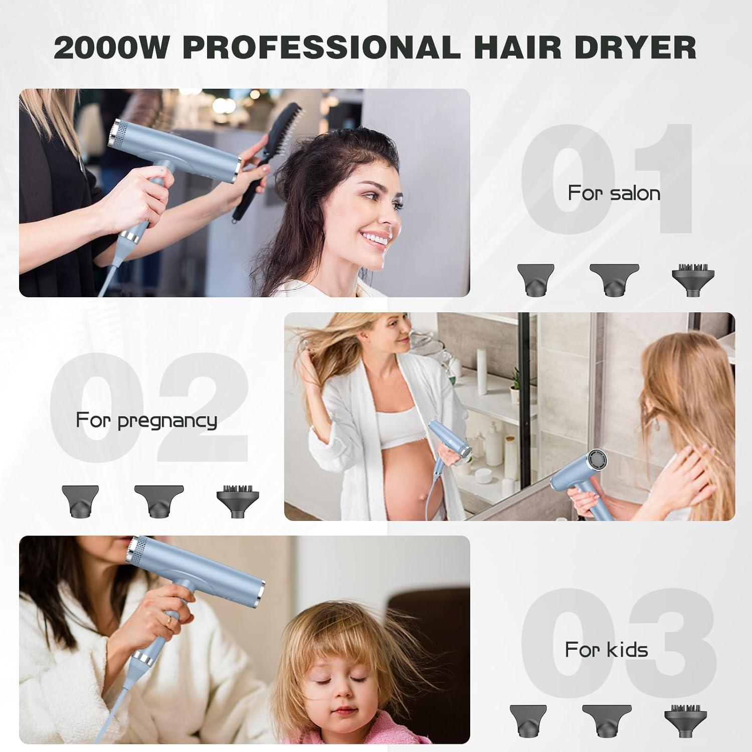 Secador de Pelo Slopehill 2000W Iónico Profesional Azul