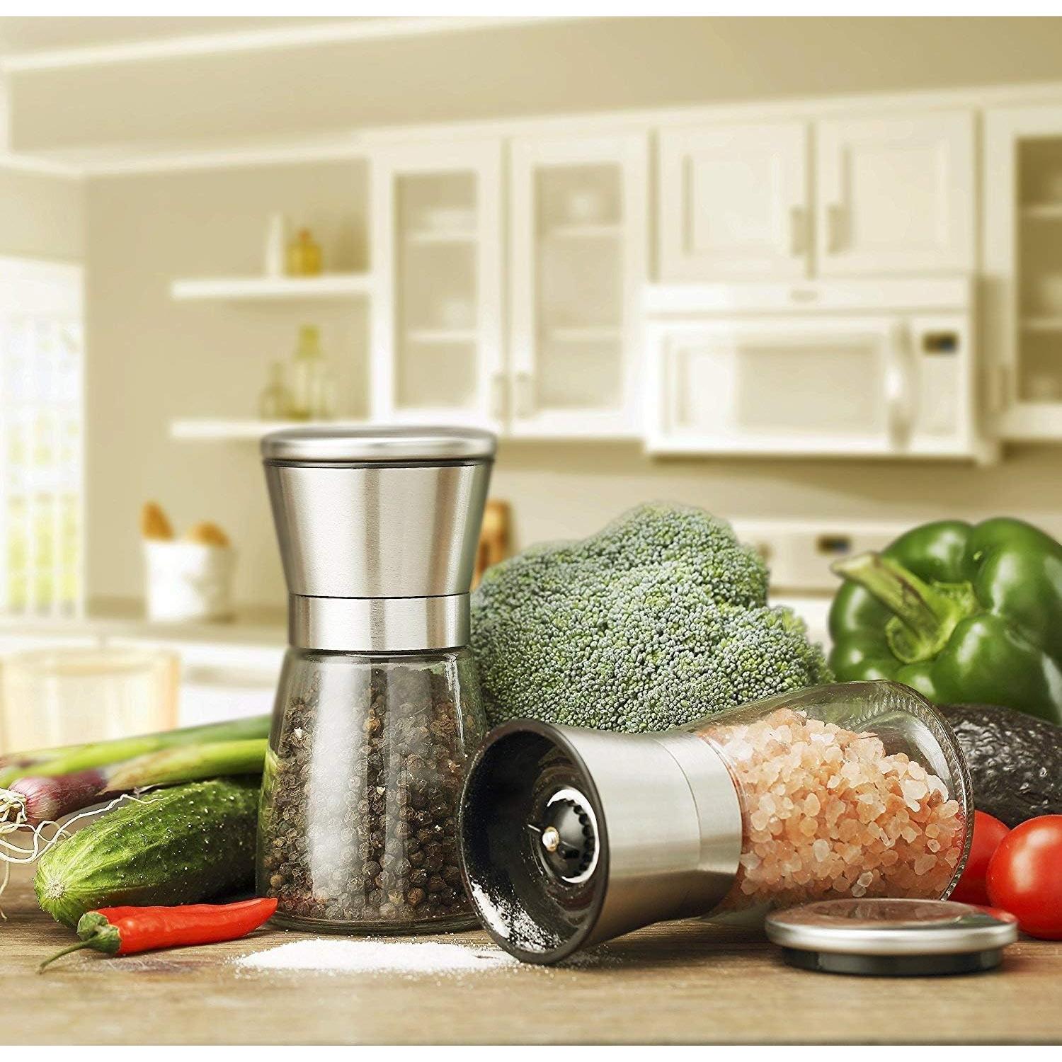 Juego de Molinillos de Sal y Pimienta Yugefom - Vidrio y Acero Inoxidable