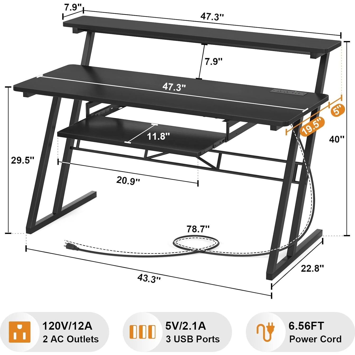 Escritorio de Estudio Armocity SD-B 47" Negro con USB