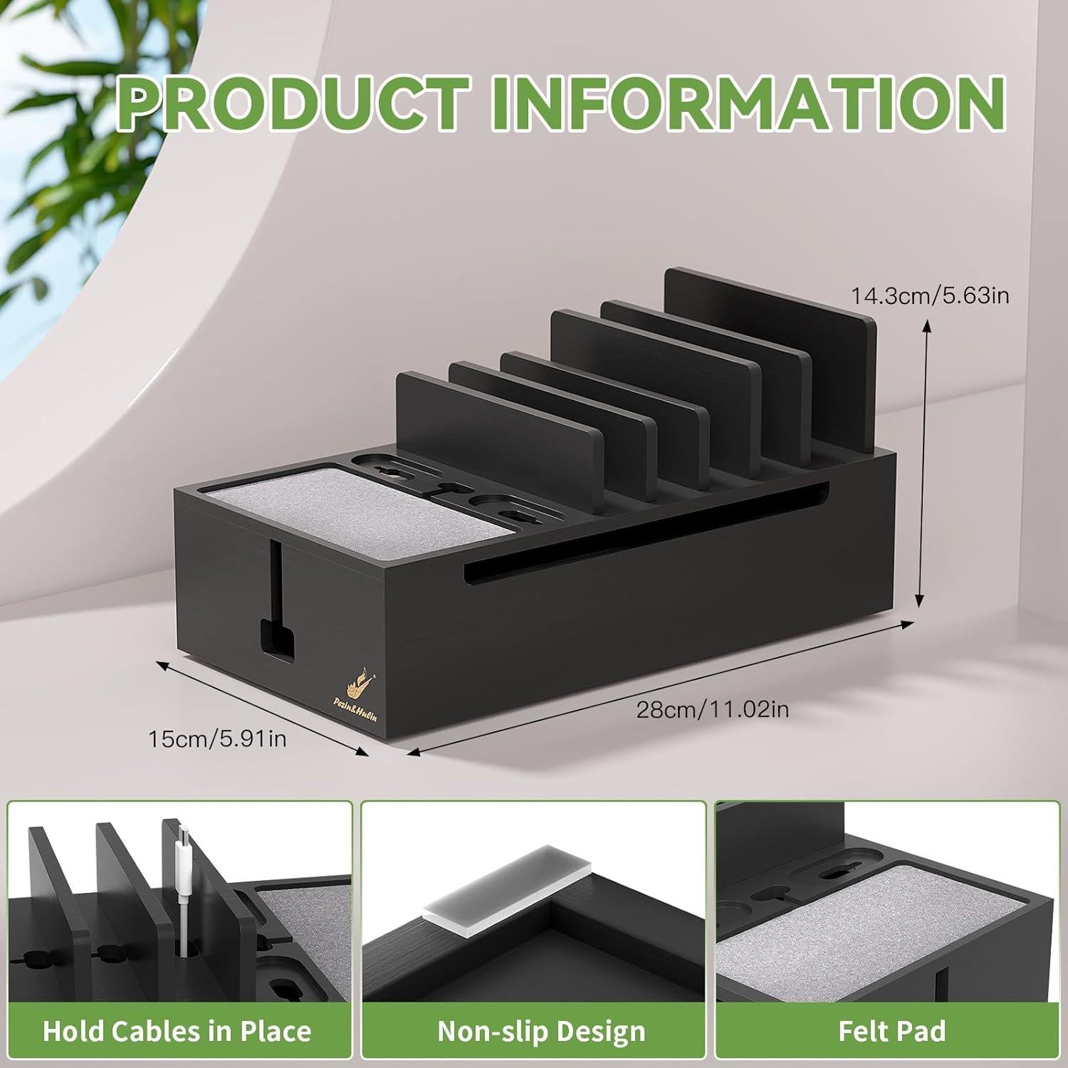 Estación de Carga Pezin & Hulin de Bambú Natural - Negro